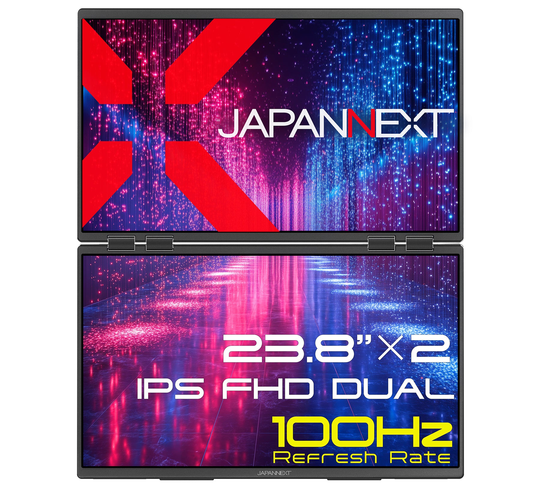 JAPANNEXT 23.8インチ IPSパネルx2搭載 フルHD(1920x1080)解像度 大型デュアルモバイルモニター  JN-DMD-IPS238F-C4 miniHDMI USB Type-C 3画面拡張 接続表示(実質32インチ) 最大45W給電 オートフリップ  自立式キックスタンド搭載 【2年保証】