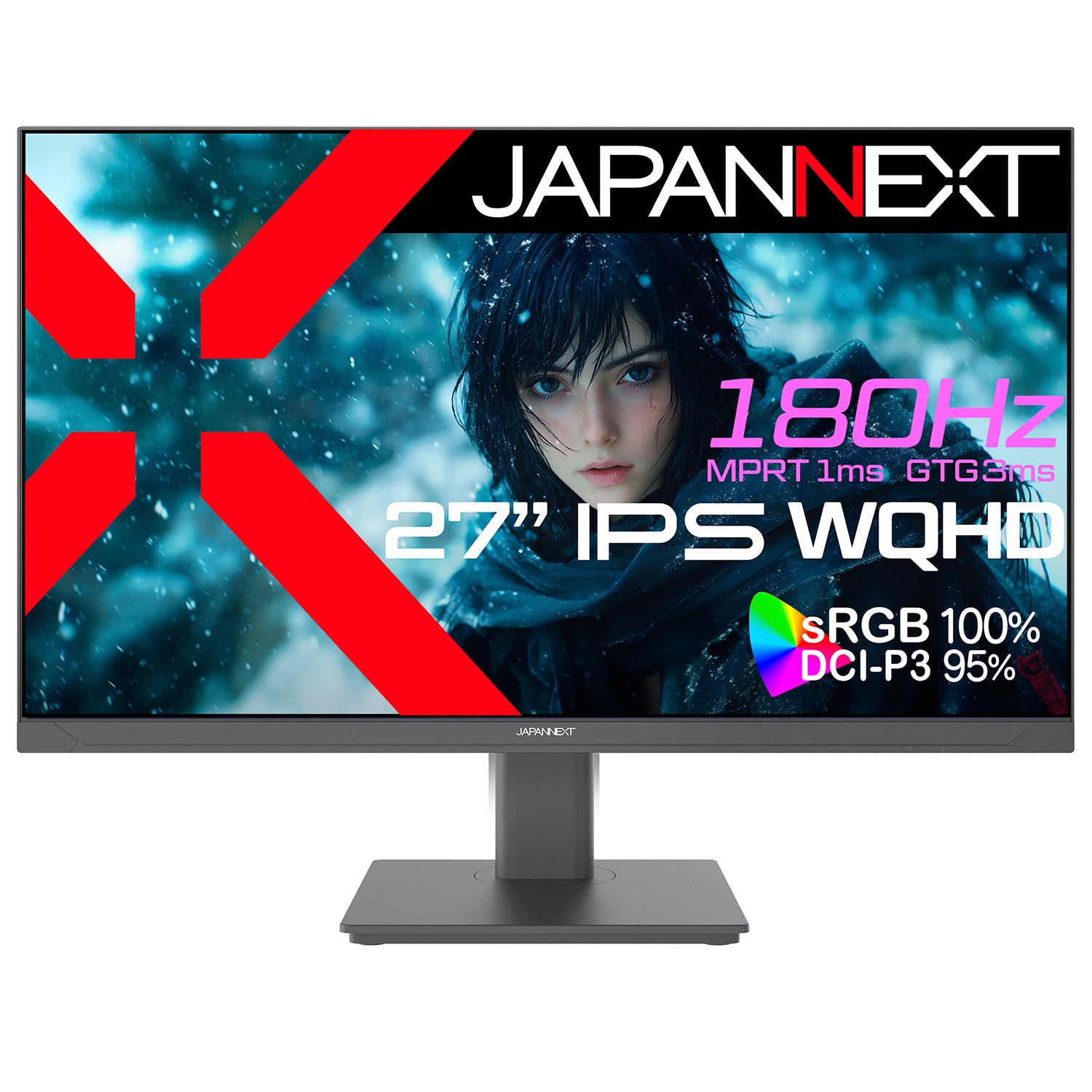 Amazon.co.jp限定】27インチ IPSパネル搭載 180Hz対応 WQHD(2560x1440)解像度 ゲーミングモニター JN-27i180Q  HDMI DP sRGB:100% DCI-P3:95% HDR400相当 PS5:120Hz(WQHD)接続対応 1ms(MPRT)