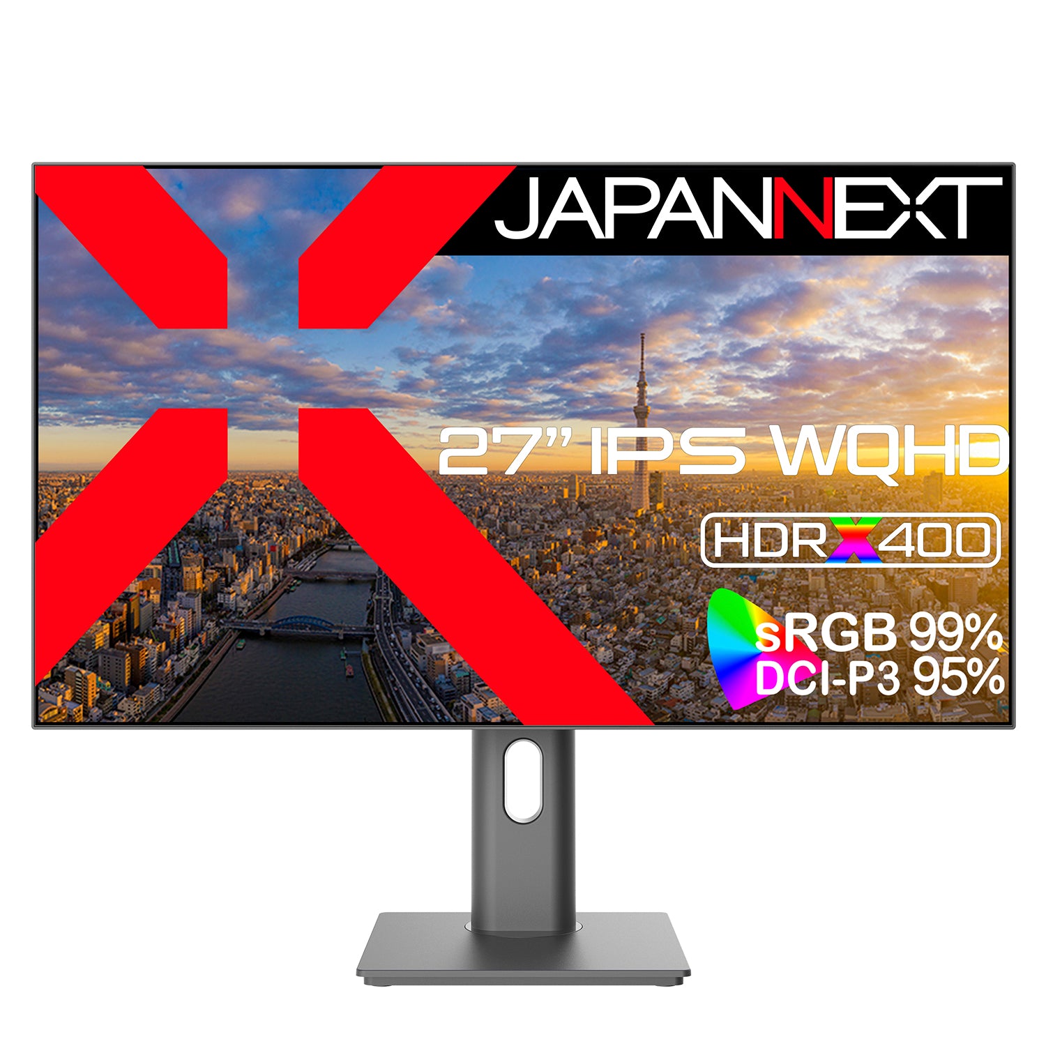 JAPANNEXT 27インチ IPSパネル搭載 WQHD(2560x1440)解像度 液晶モニター JN-IPS27WQHD-C65W-HSP  HDMI DP USB Type-C(最大65W給電) HDR400相当 sRGB:99% DCI-P3:95% 高さ調整 ピボット機能  KVM機能搭載 4辺フレームレスデザイン採用