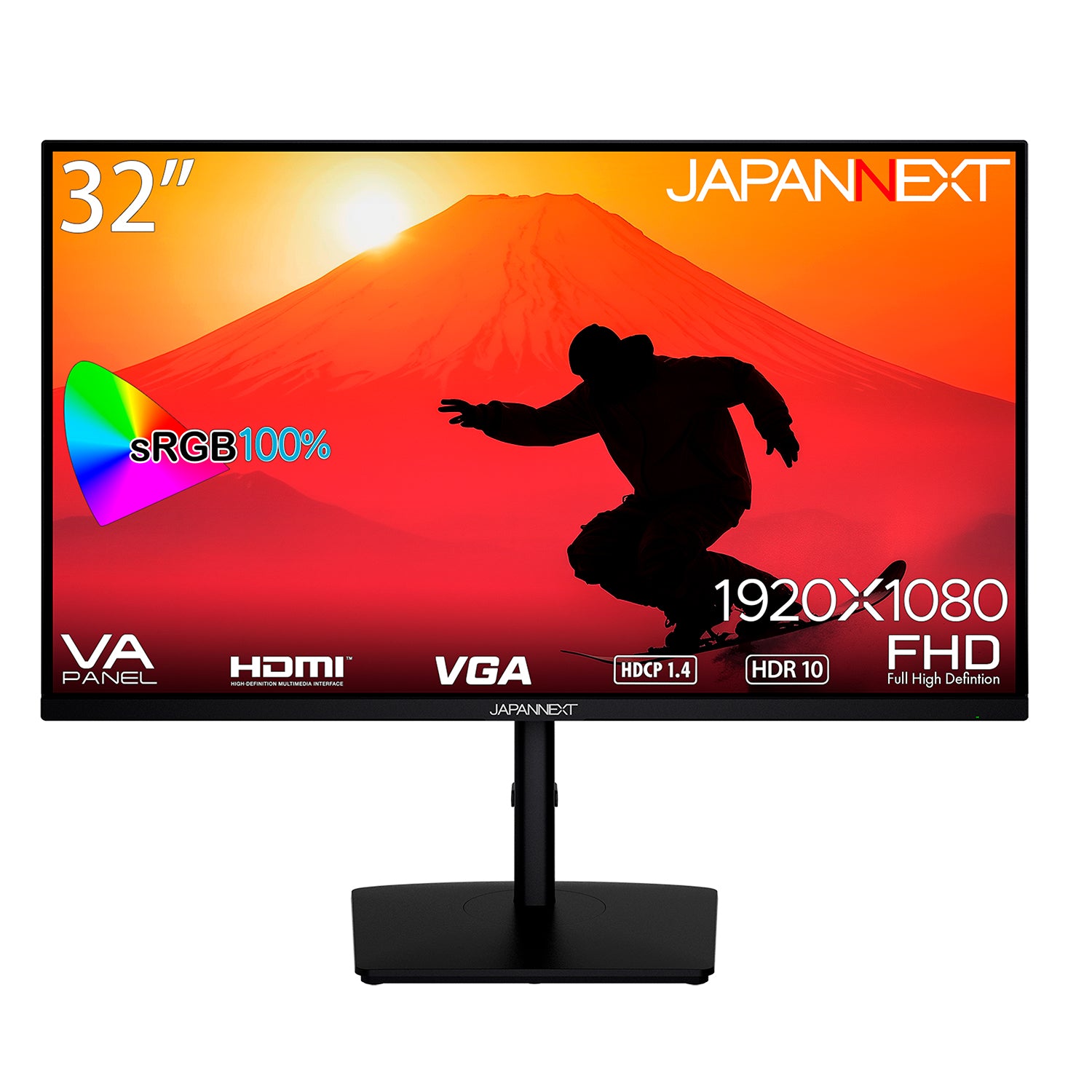 JAPANNEXT 32インチ VAパネル搭載 フルHD(1920x1080)解像度 液晶モニター JN-V32FHDR-HSP HDMI VGA  HDR sRGB100% 高さ調整 ピボット機能搭載