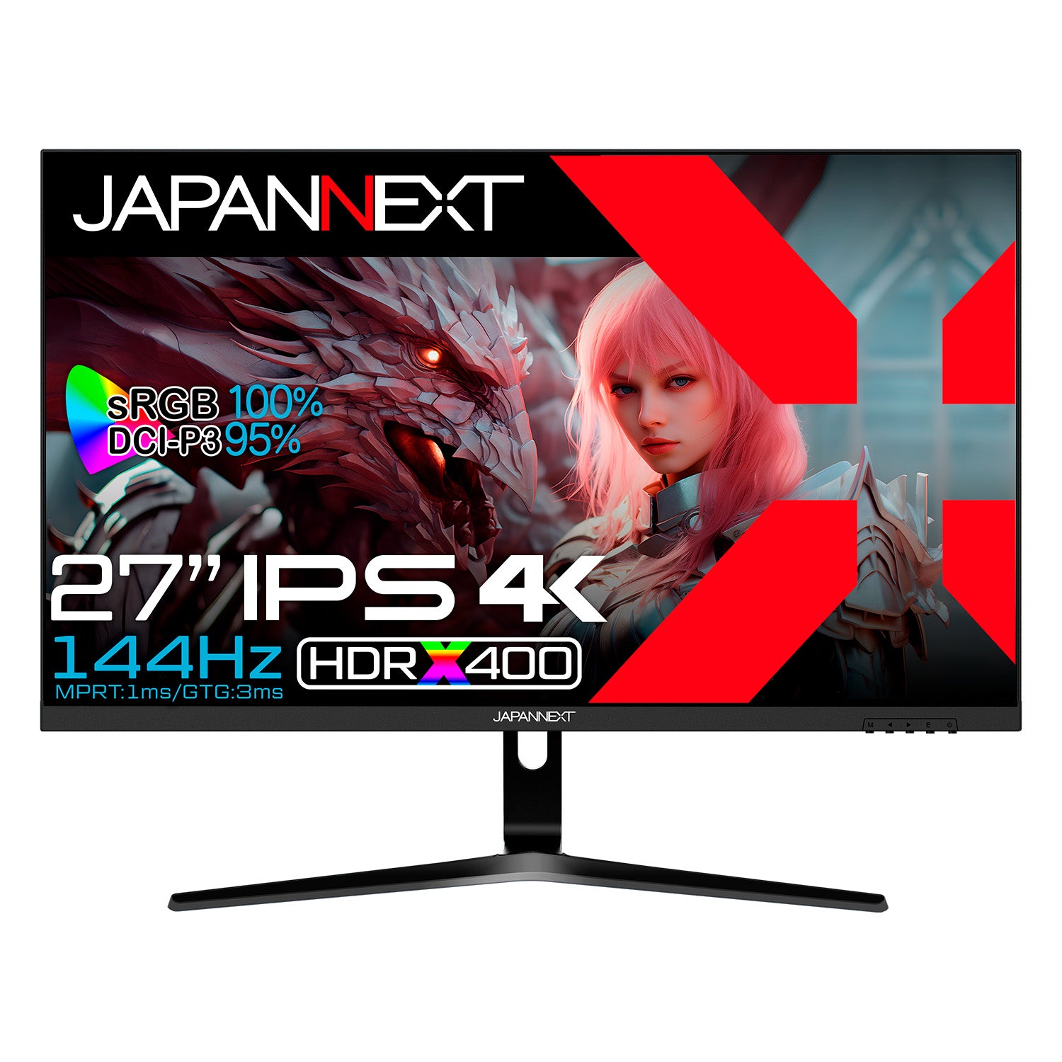 Amazon.co.jp限定】JAPANNEXT 27インチ IPSパネル搭載 144Hz対応 4K(3840x2160)解像度 ゲーミングモニター  JN-i27144UR HDMI2.1 DP HDR400相当 sRGB:100% DCI-P3:95% PS5 4K:120Hz接続対応 VRR  PBP/PIP