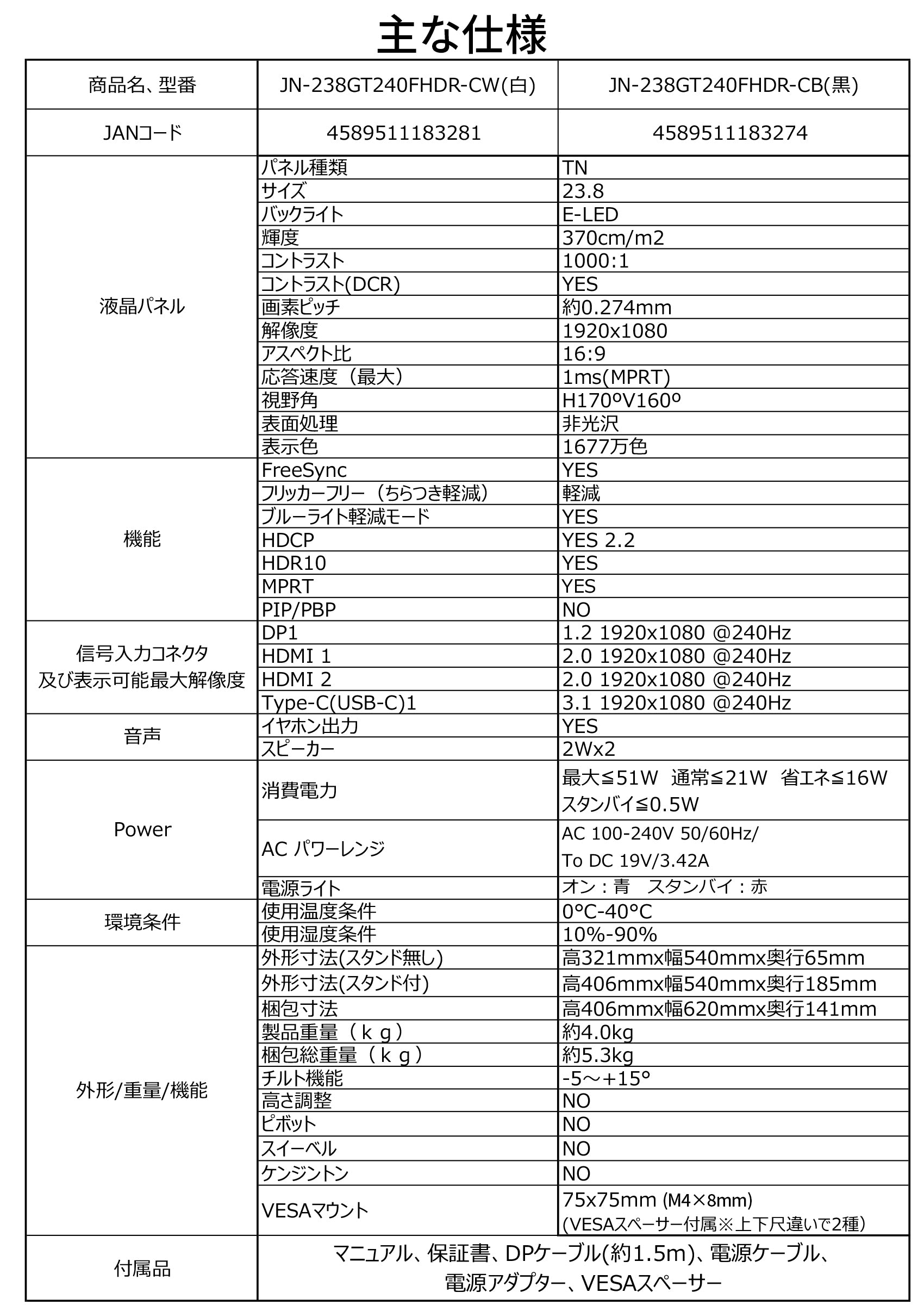 【生産完了】JN-238GT240FHDR-CW