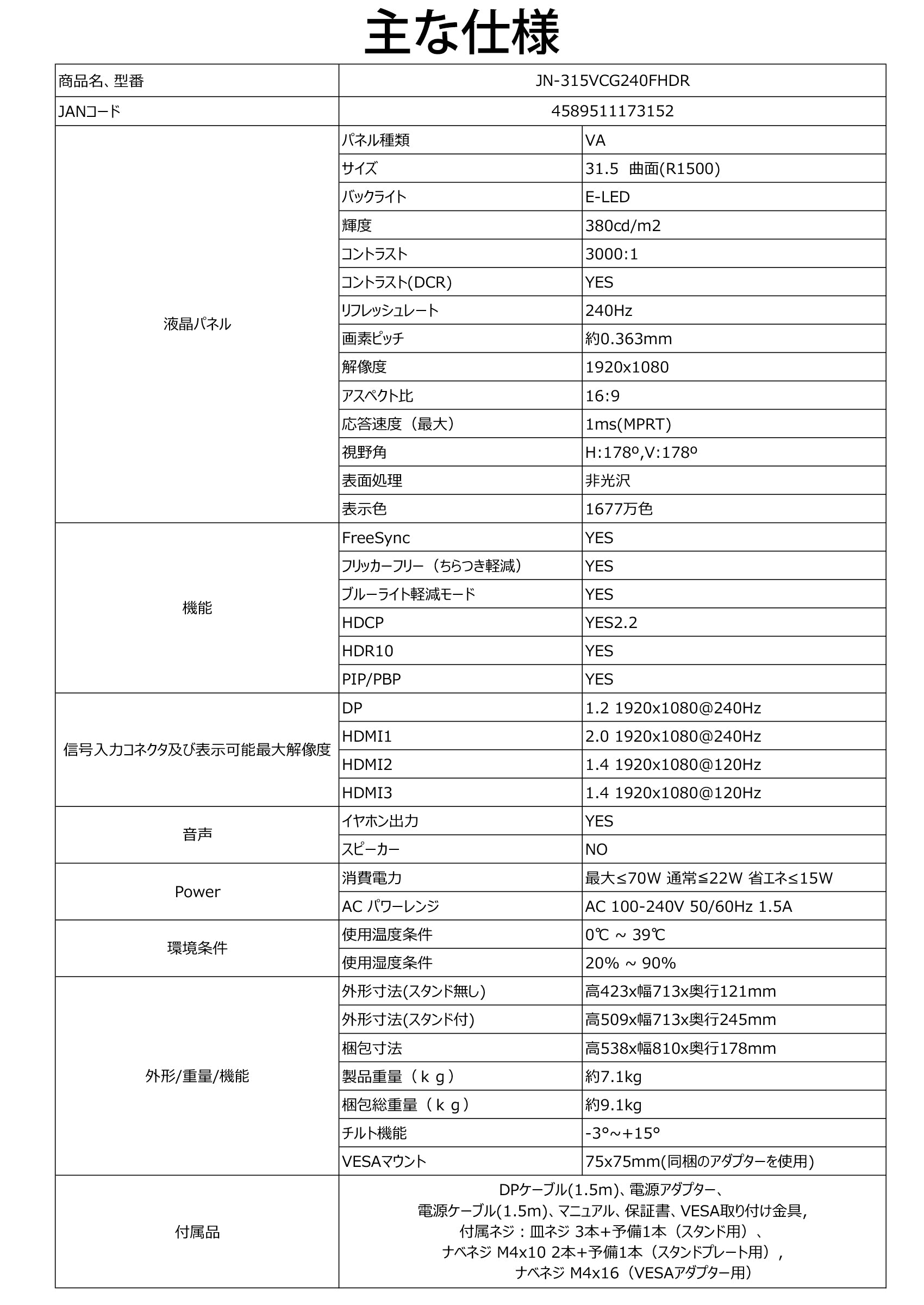 【生産完了】JN-315VCG240FHDR