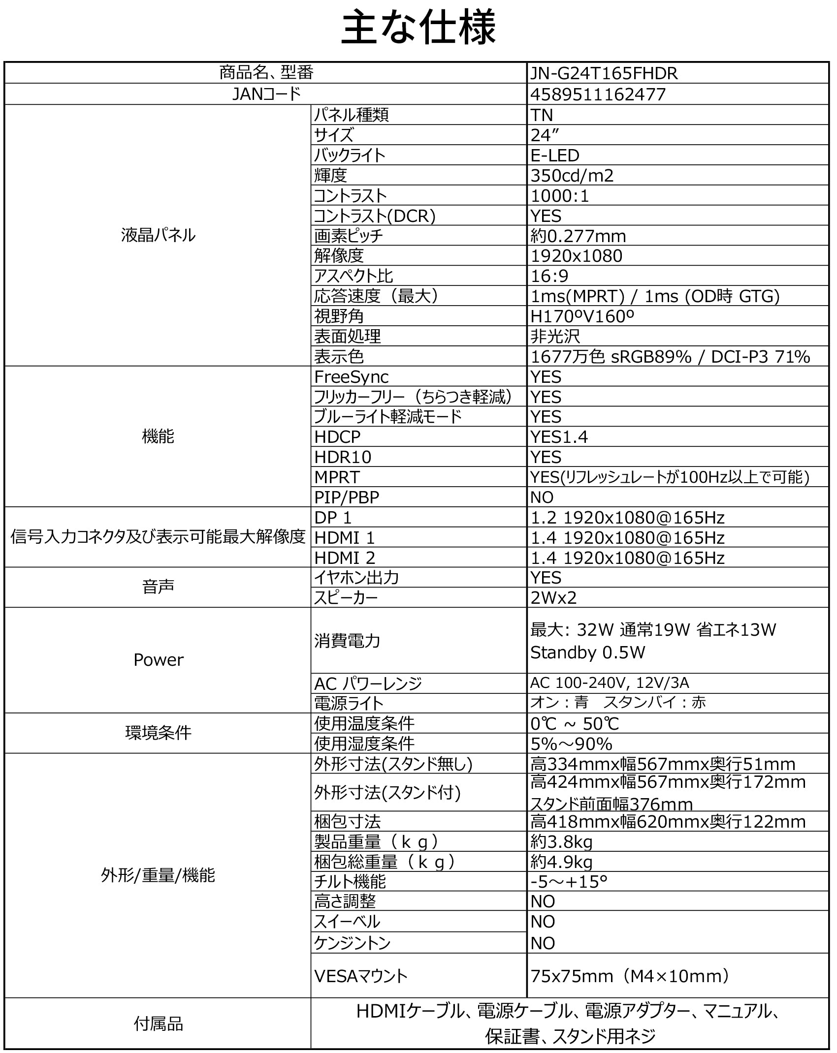 【生産完了】JN-G24T165FHDR