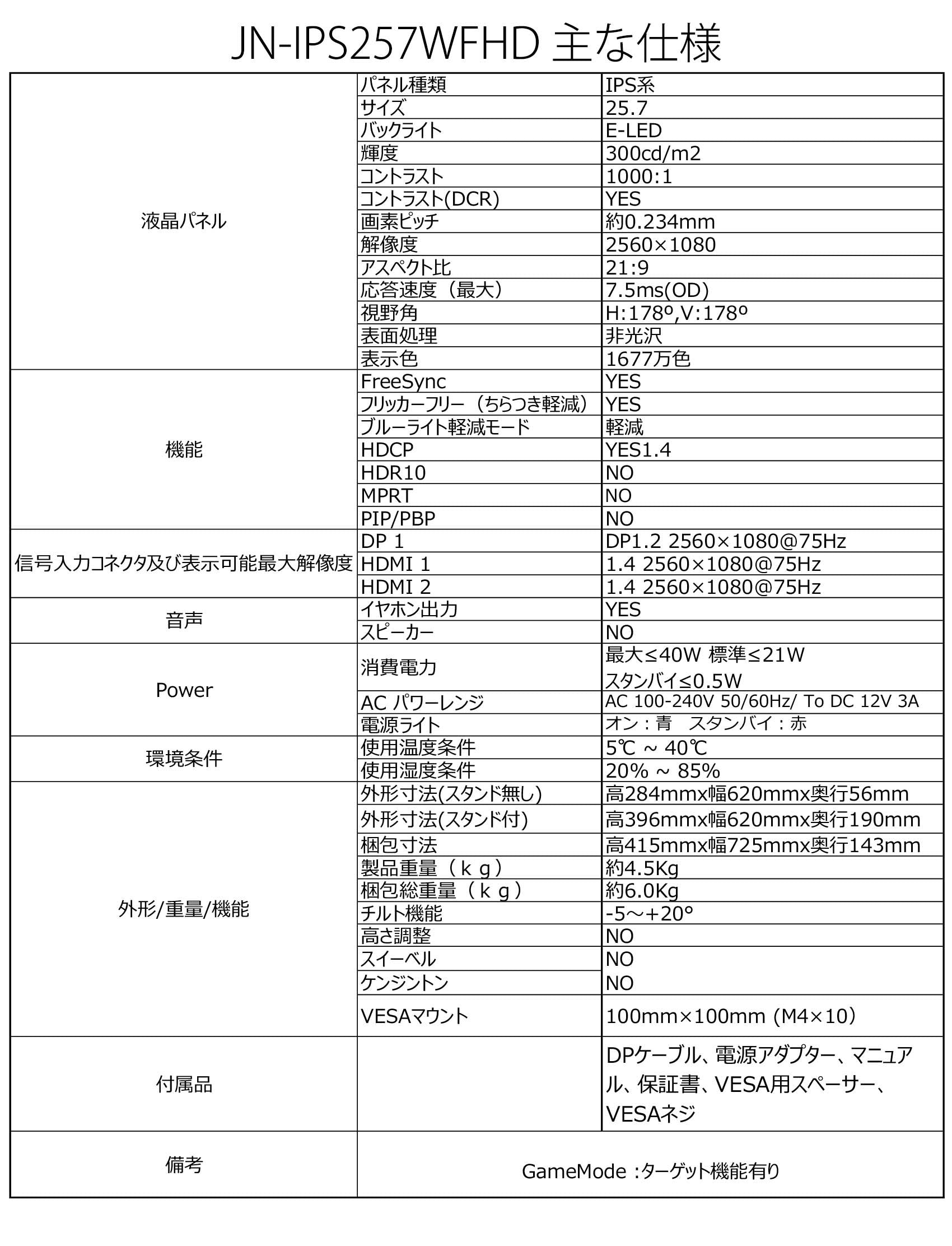 【生産完了】JN-IPS257WFHD