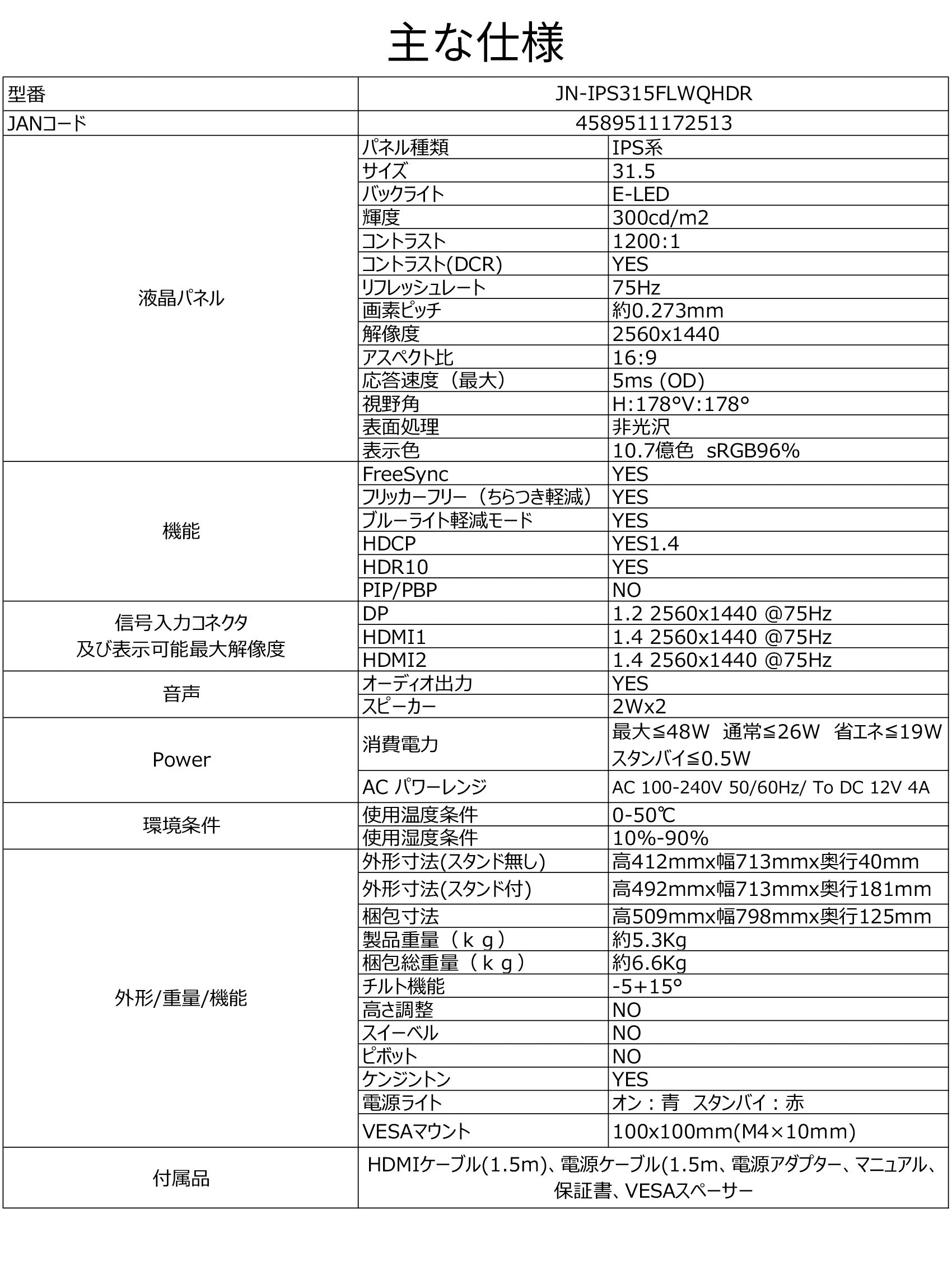 【生産完了】JN-IPS315FLWQHDR