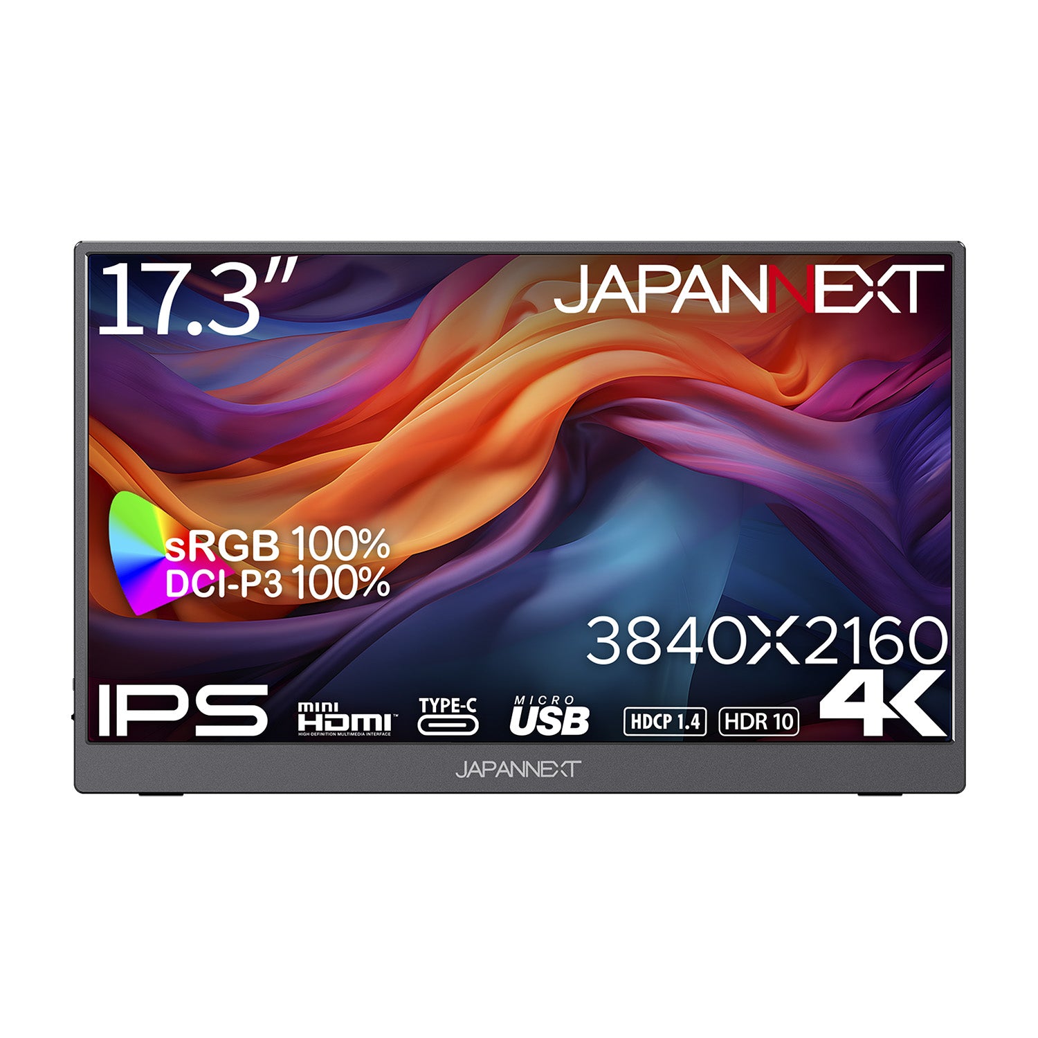 JAPANNEXT 17.3インチ IPSパネル搭載 4K(3840x2160)解像度 モバイルモニター JN-MD-IPS1732UHDR  miniHDMI USB Type-C HDR sRGB:100% DCI-P3:100% スマートケース付き