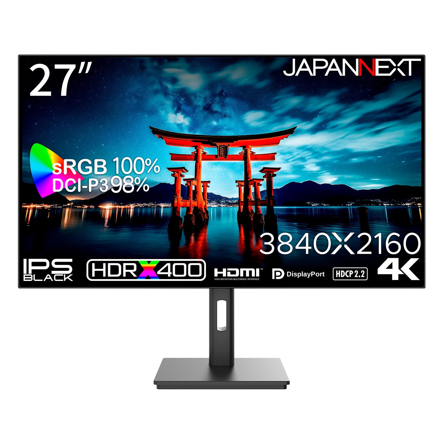 JAPANNEXT 27インチ IPS BLACKパネル搭載 4K(3840x2160)解像度 液晶モニター JN-272IPSB4FLUHDR  HDMI DP HDR400相当 sRGB 100% DCI-P3 98% 4辺フレームレスモデル PIP/PBP機能