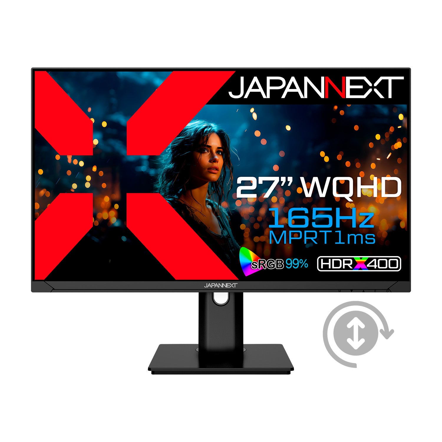 JAPANNEXT 27インチ TNパネル搭載 165Hz対応 WQHD(2560x1440)解像度 ゲーミングモニター  JN-27GT165WQHDR-HSP HDMI DP HDR400相当 sRGB:99% PS5 WQHD:120Hz接続 PBP/PIP機能  高さ調整 ピボット機能搭載