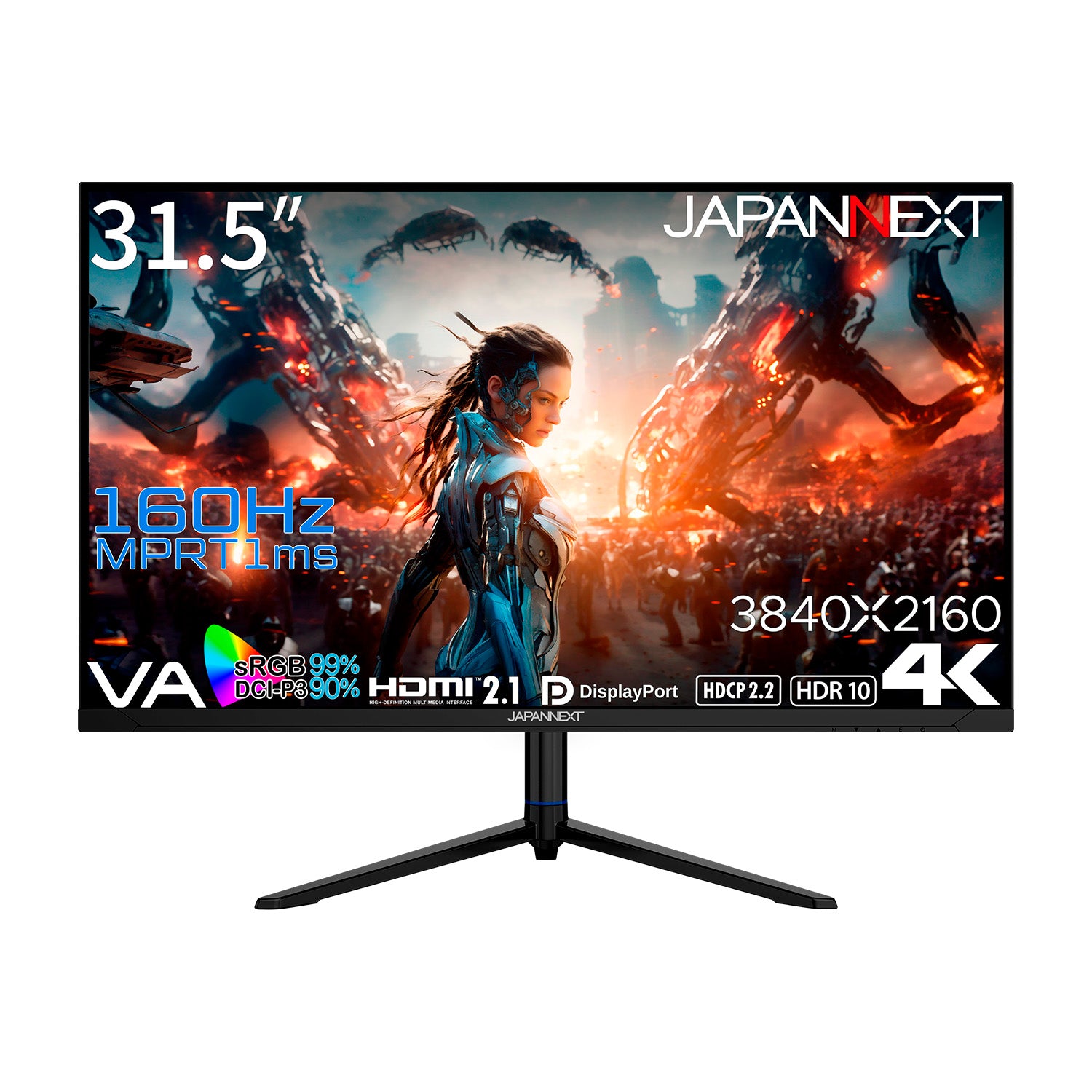 JAPANNEXT 31.5インチ VAパネル搭載 160Hz対応 4K(3840x2160)解像度 ゲーミングモニター  JN-315V160UR-HSP HDMI2.1 DP sRGB:99% DCI-P3:90% PS5 :120Hz(4K) VRR 高さ調整  ピボット機能搭載