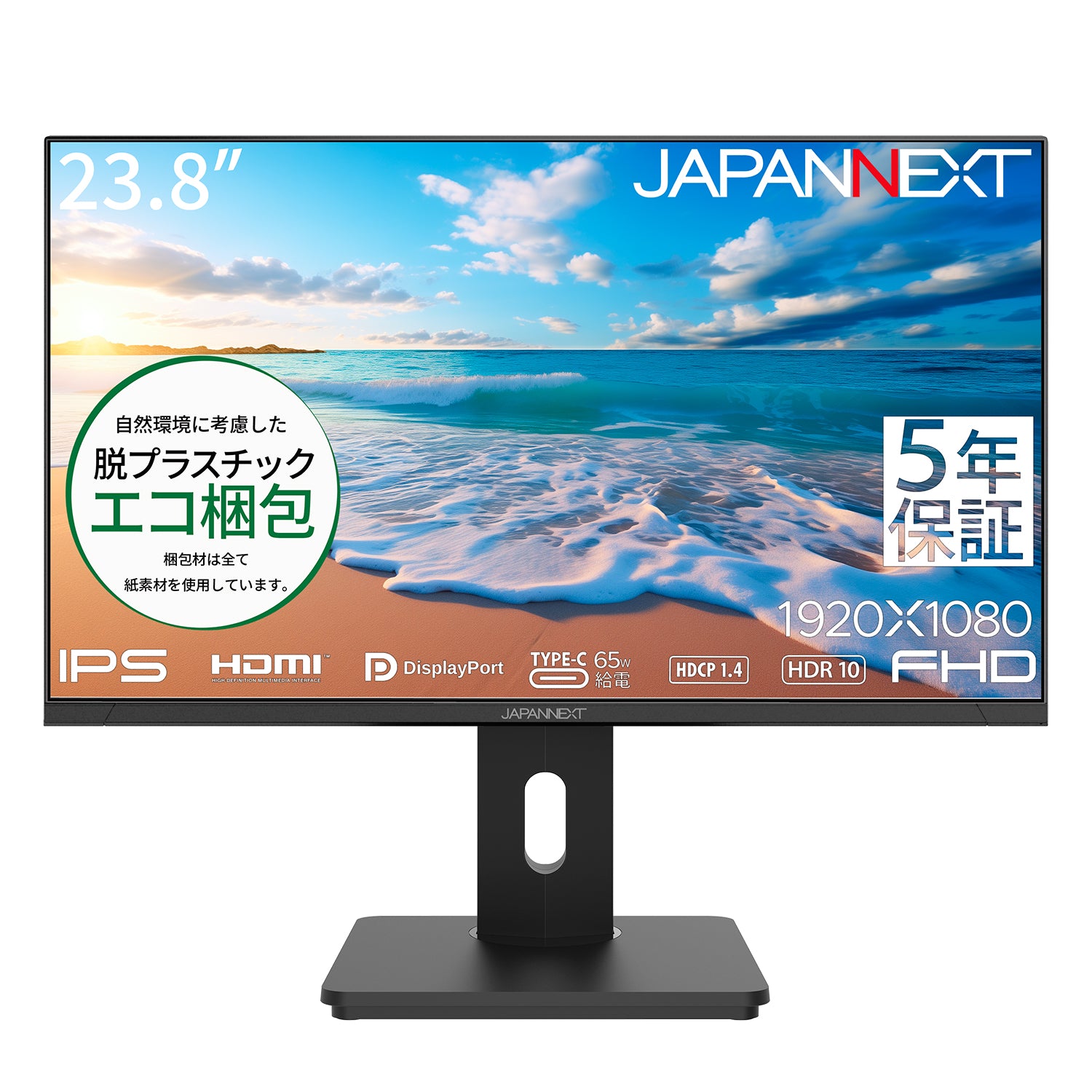 販路限定】【5年保証モデル】JAPANNEXT 23.8インチ IPSパネル搭載 フルHD(1920x1080)解像度 液晶モニター  JN-D2381C-BK HDMI DP USB Type-C HDR USB-C(最大65W)給電 高さ調整 ピボット機能搭載