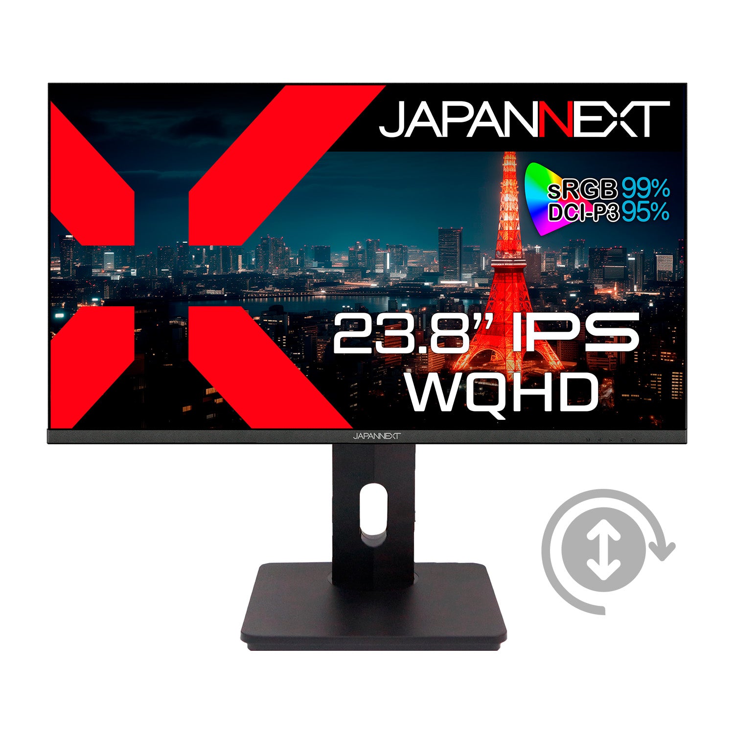 JAPANNEXT 23.8インチ IPSパネル搭載 WQHD(2560x1440)解像度 液晶モニター JN-IPS2380FLWQHD-HSP-N  HDMI DP DVI-I sRGB:99% DCI-P3:95% 高さ調整 ピボット機能搭載