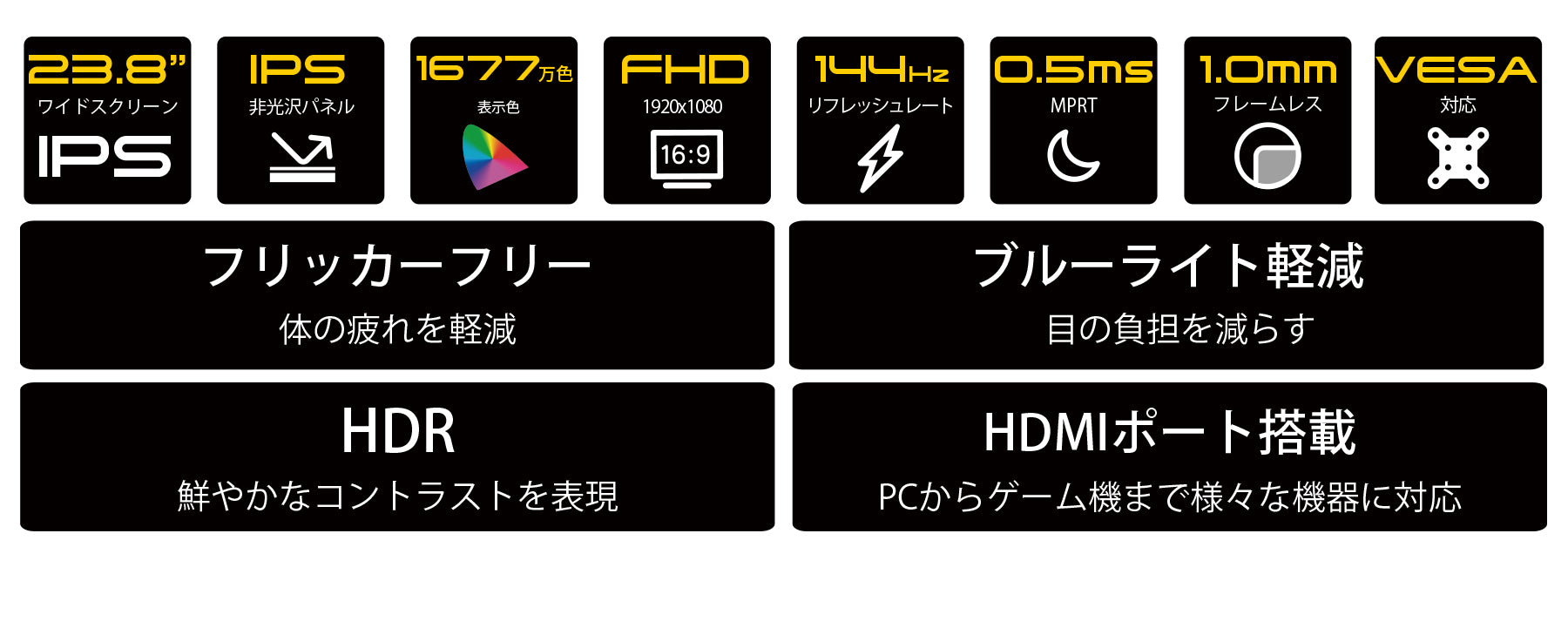 23.8” IPSパネル 144Hz対応ゲーミングモニター