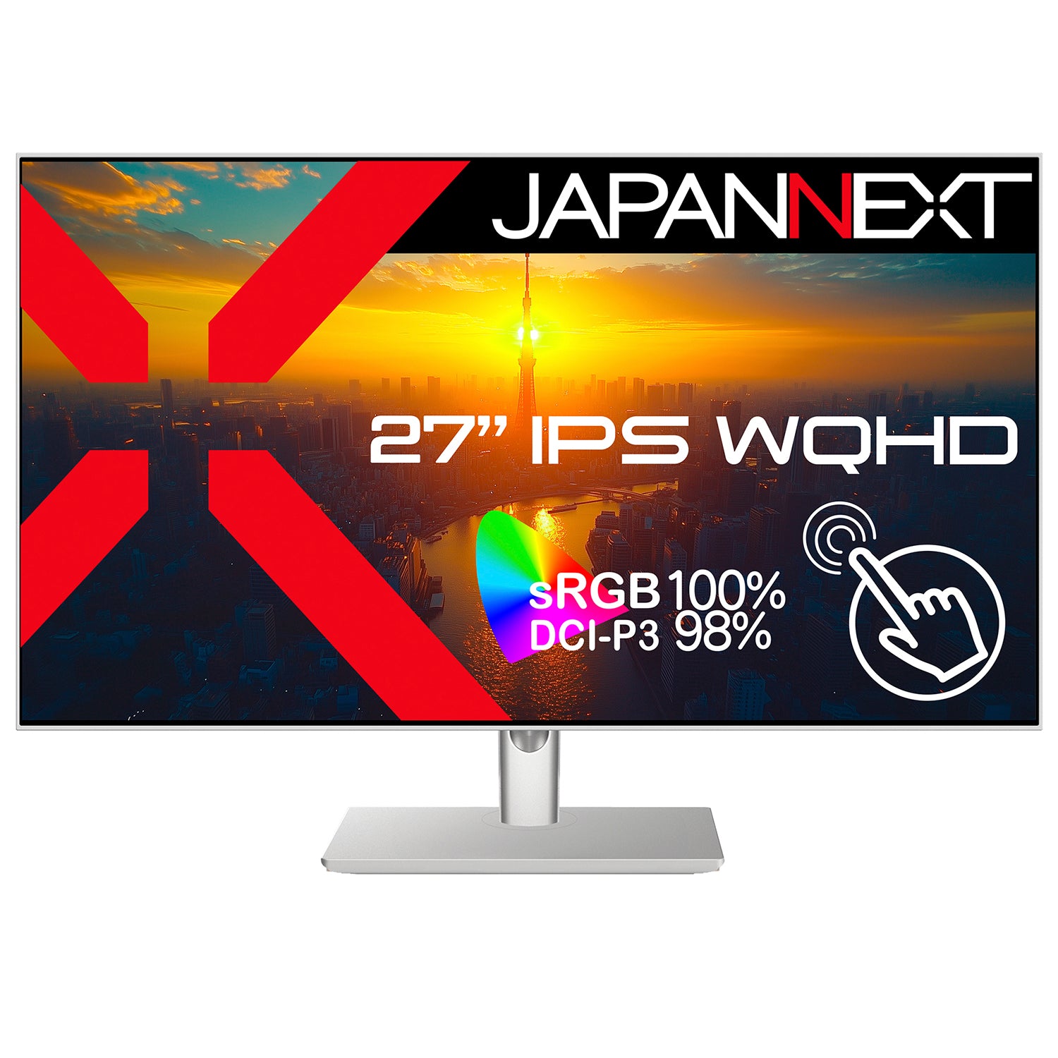 JAPANNEXT 27インチ IPSパネル搭載 10点マルチタッチ対応 WQHD(2560x1440)解像度 ホワイトカラー液晶モニター JN -IPS27WQHDR-C65W-FLD-T HDMI DisplayPort USB Type-C(最大65W給電) sRGB:100%  DCI-P3:98% HDR400相当 多機能フラットスタンド搭載 ケーブル同梱(ホワイト)