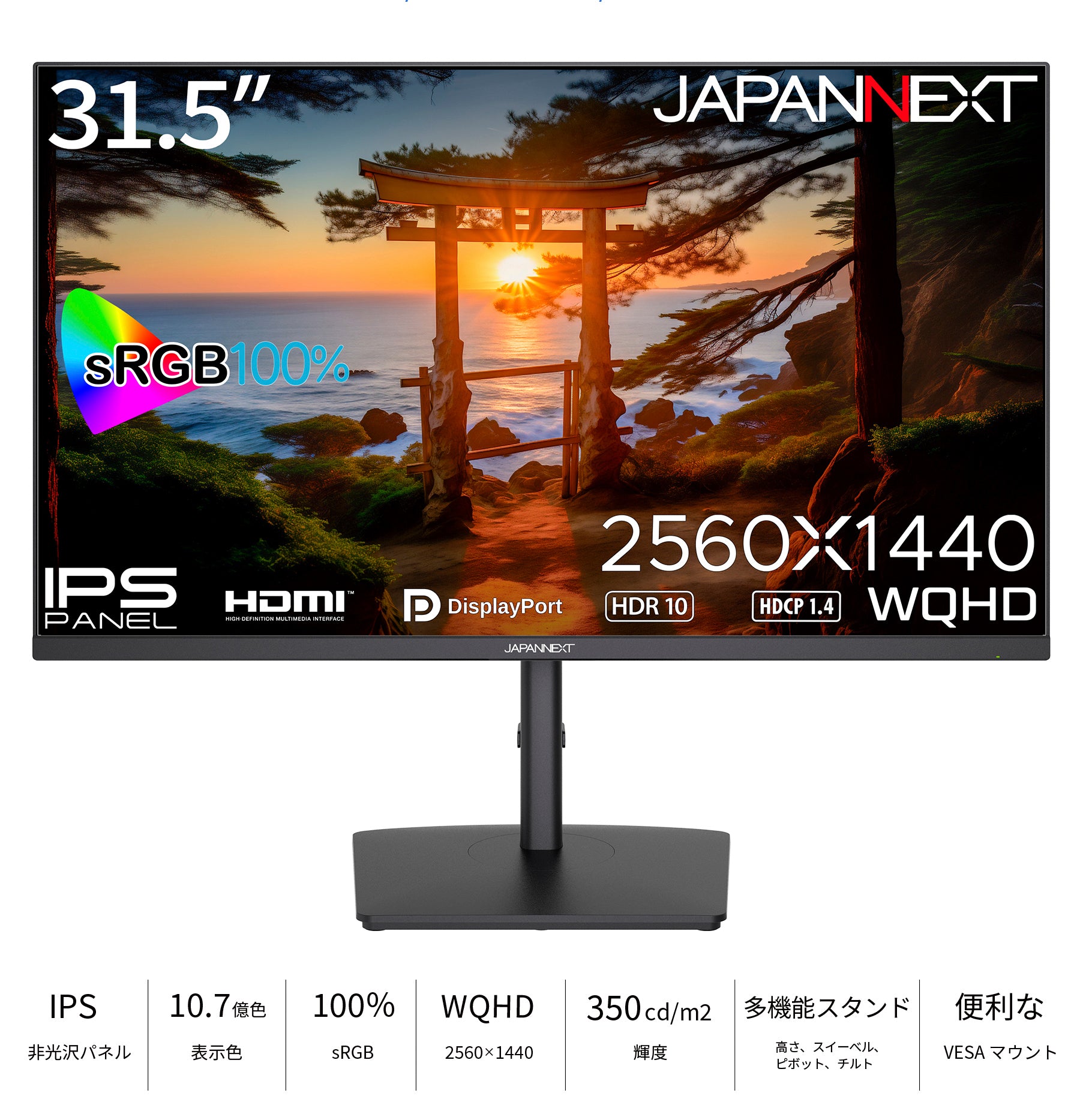 JAPANNEXT 31.5インチ IPSパネル搭載 WQHD(2560x1440)解像度 液晶
