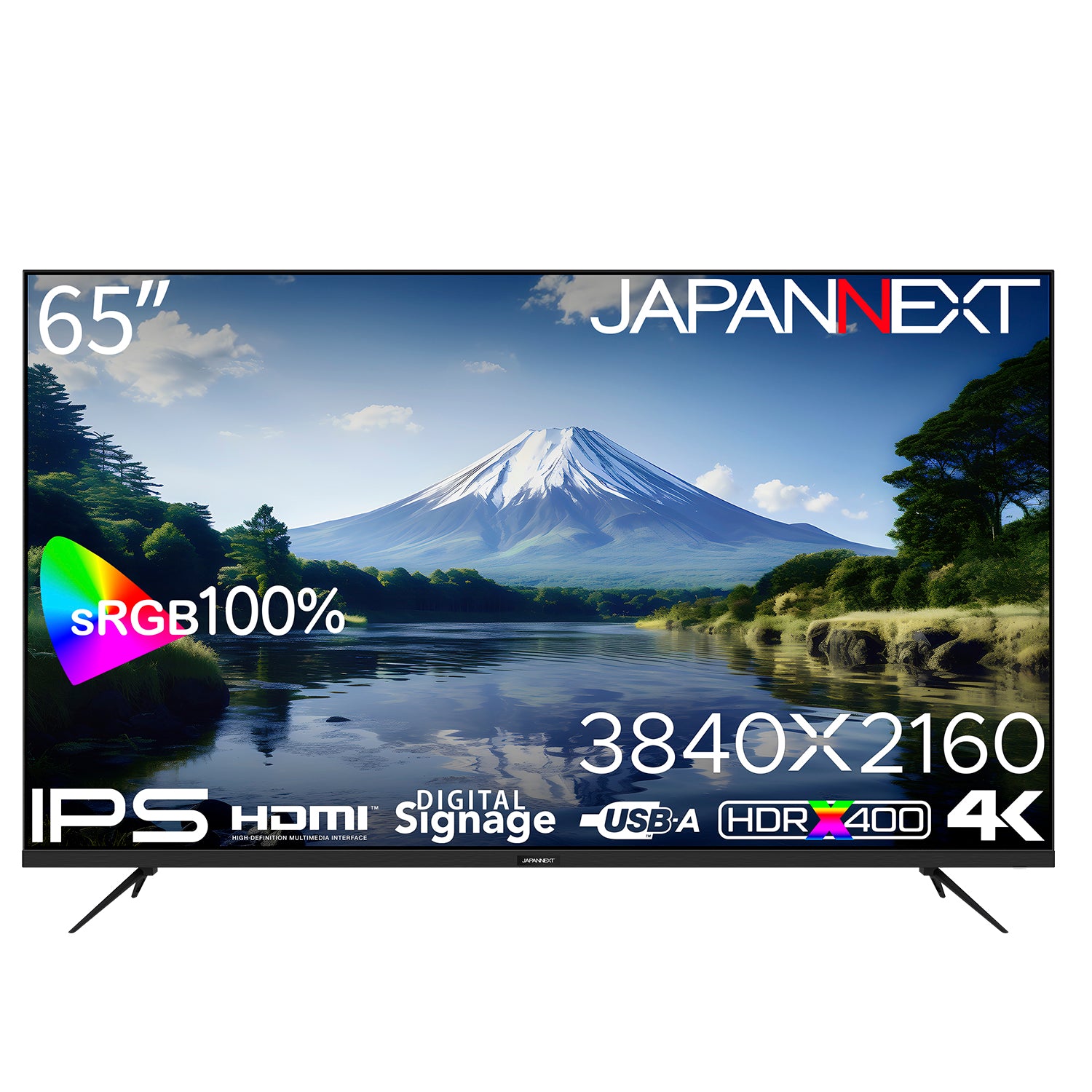 JAPANNEXT 65インチ IPSパネル搭載 4K(3840x2160)解像度 大型液晶モニター JN-IPS65UHD-U HDMI  HDR400相当 sRGB:100% ビデオ/音声入力 オプティカル出力 コンポーネント入力 USB再生対応 サイネージ