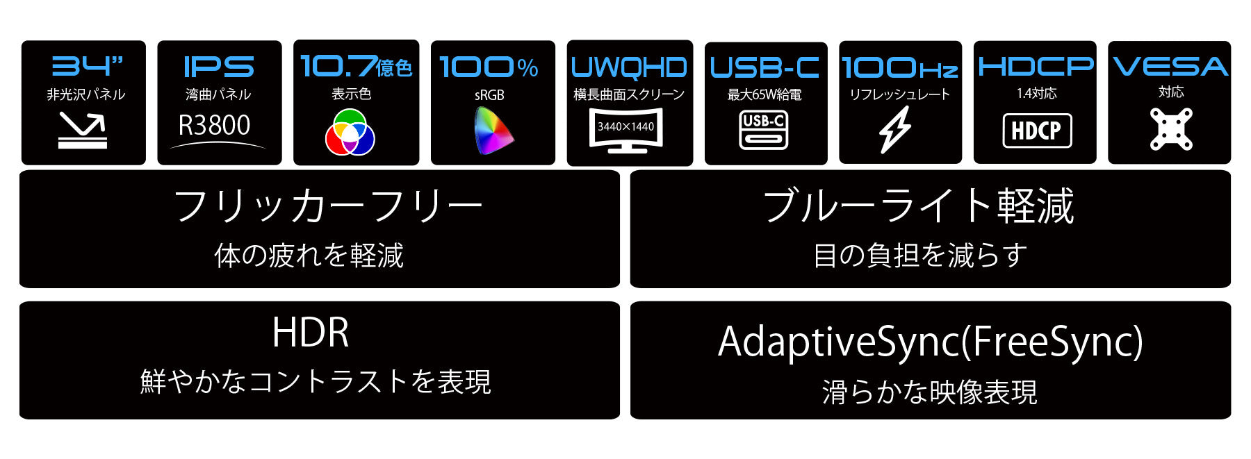 34” IPSパネル ウルトラワイド曲面モニター