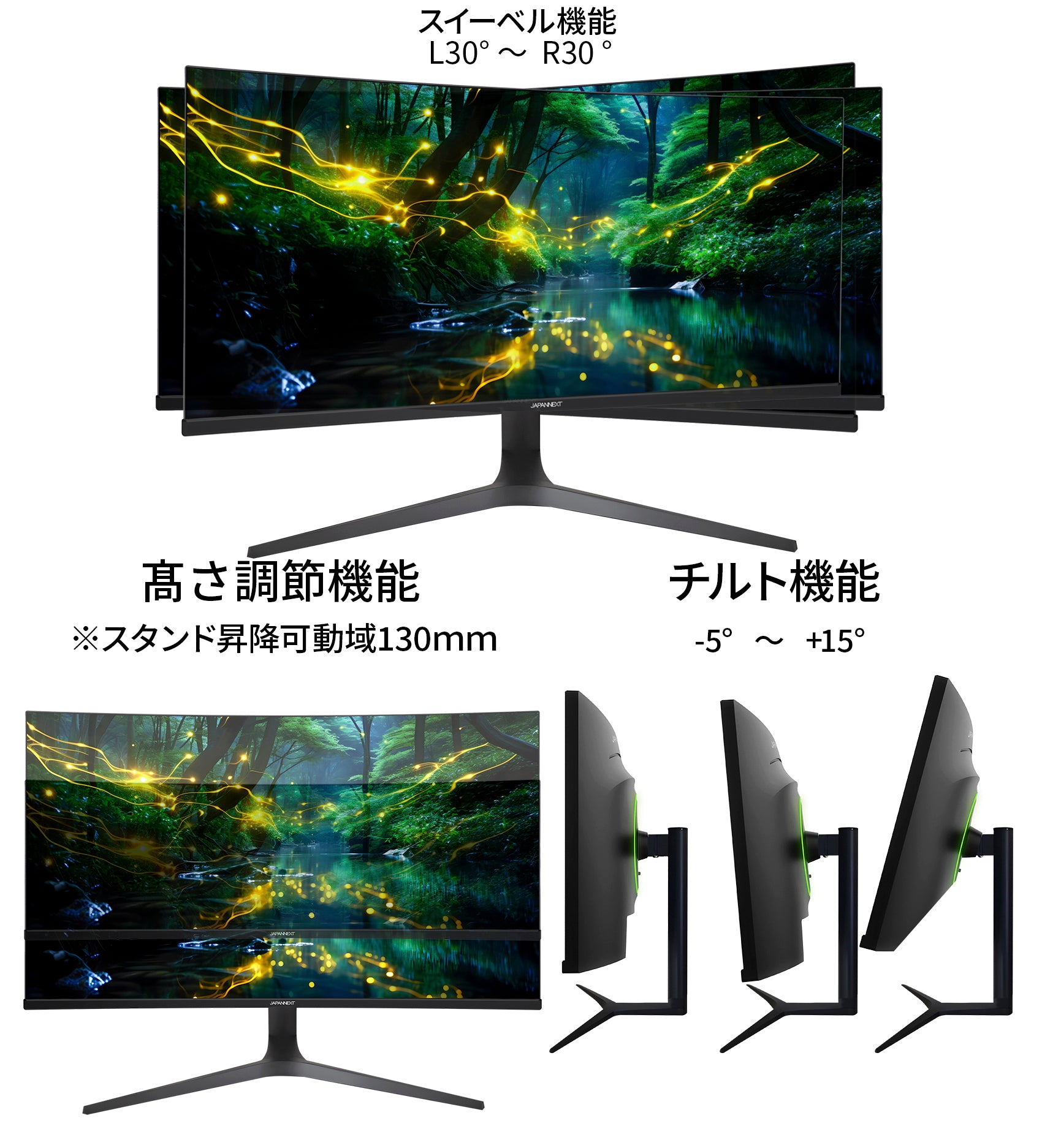 JAPANNEXT 34インチ曲面 IPSパネル UWQHD(3440 x 1440)解像度 ウルトラ