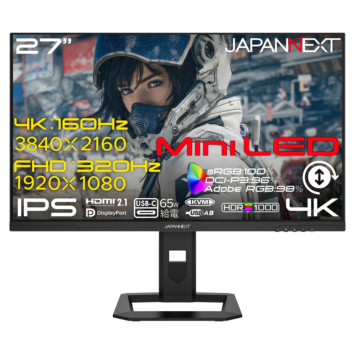 JAPANNEXT 27インチ IPSパネル搭載 Mini LEDバックライト採用 DFR(4K