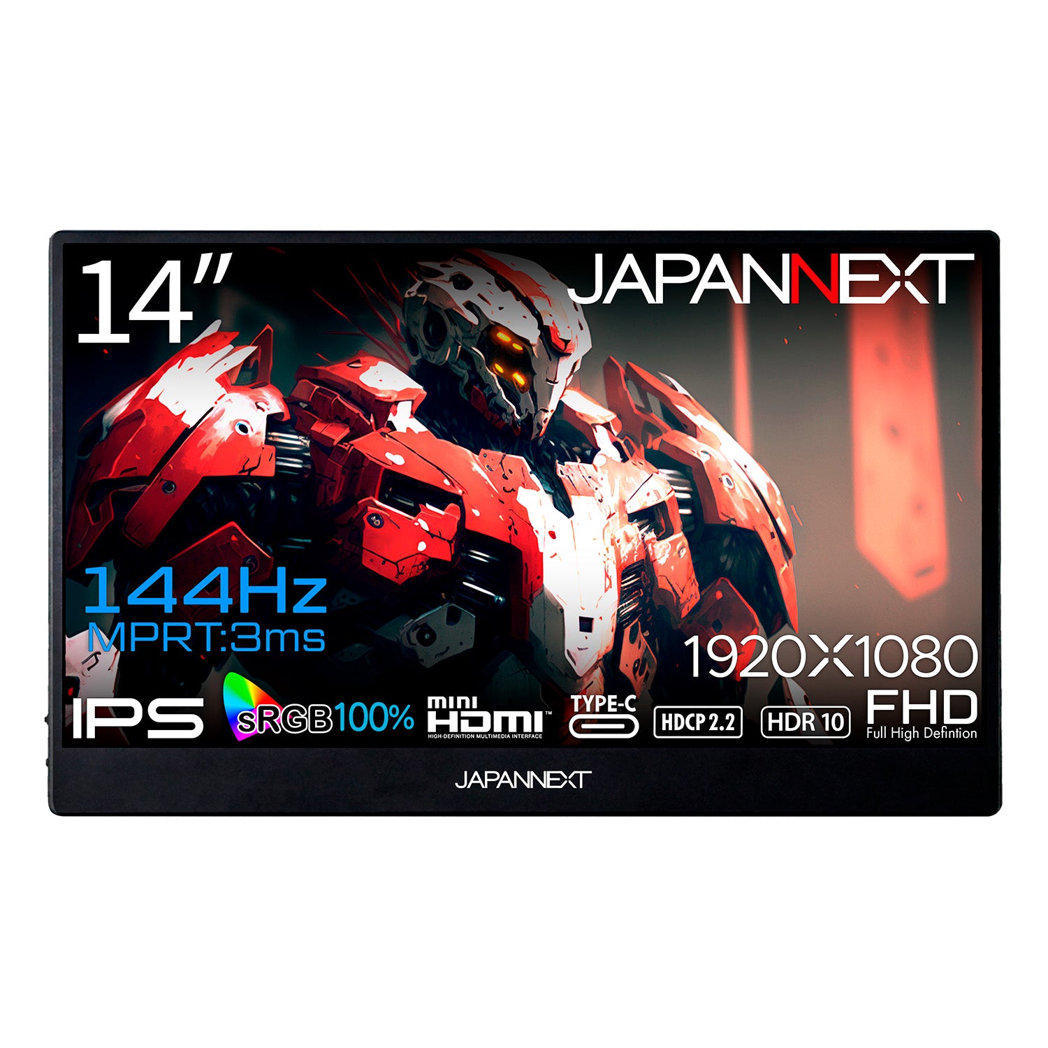 JAPANNEXT 14インチ IPSパネル搭載 144Hz対応 フルHDゲーミングモバイルモニター JN-MD-14i144F miniHDMI  USB Type-C HDR sRGB100% スマートケース付き