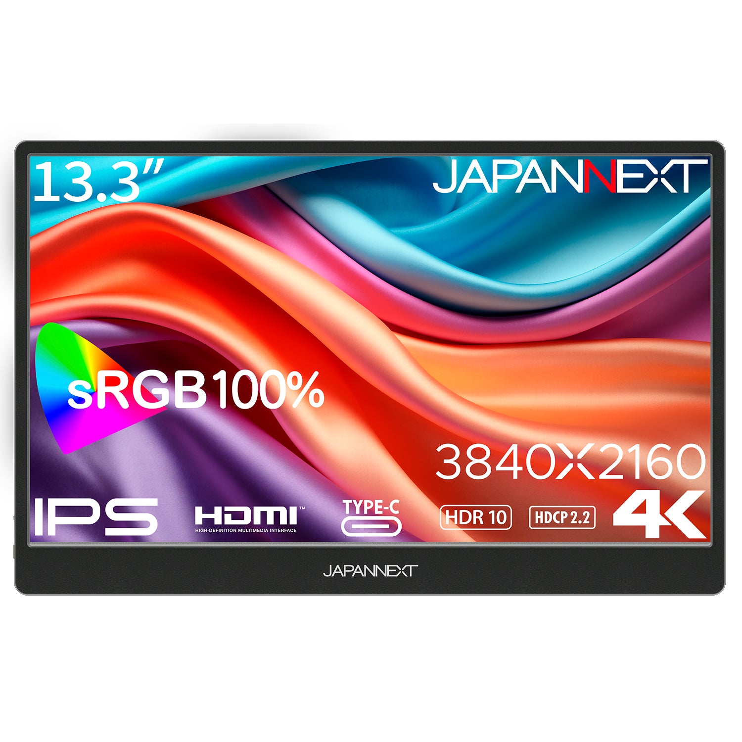 JAPANNEXT 13.3インチ IPSパネル搭載 4K(3840x2160)解像度 モバイルモニター JN-MD-IPS1332UHDR  miniHDMI USB Type-C sRGB:100% HDR400相当 スマートケース付き