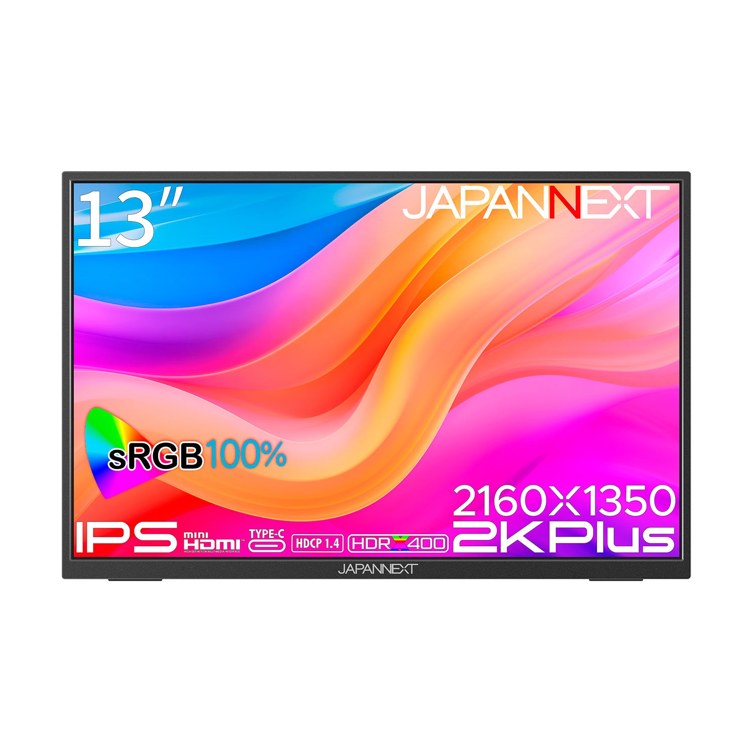 JAPANNEXT 13インチ IPSパネル搭載 2K＋(2160x1350)解像度 モバイルモニター JN-MD-IPS13U2KP  miniHDMI USB Type-C sRGB:100% HDR400相当 16:10 自立式キックスタンド搭載 ポーチ付き