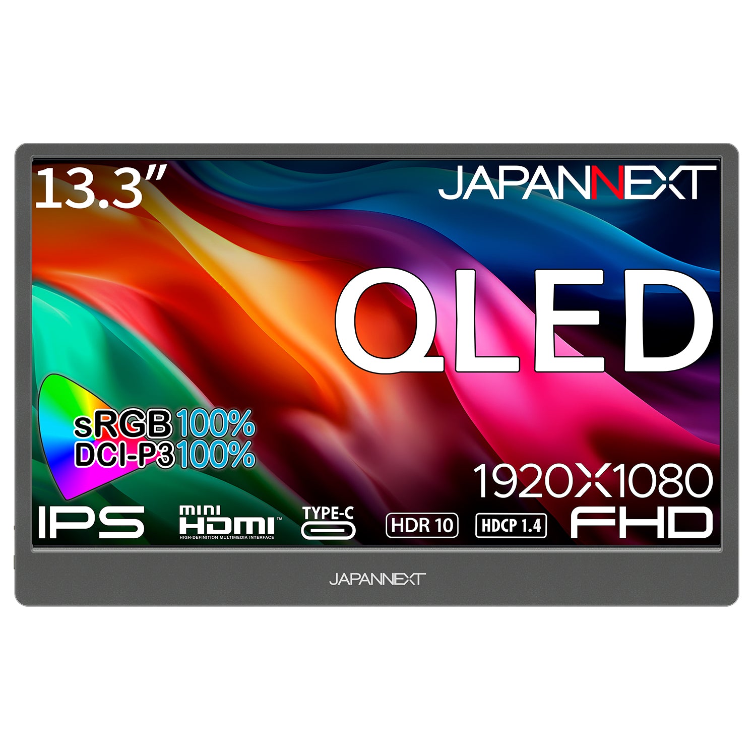 JAPANNEXT 13.3インチ IPSパネル搭載 QLED(量子ドット)テクノロジー採用 フルHD(1920x1080)解像度 モバイルモニター  JN-MD-IQ1301FHDR USB Type-C miniHDMI sRGB:100% DCI-P3:100% HDR400相当  スマートケース付き