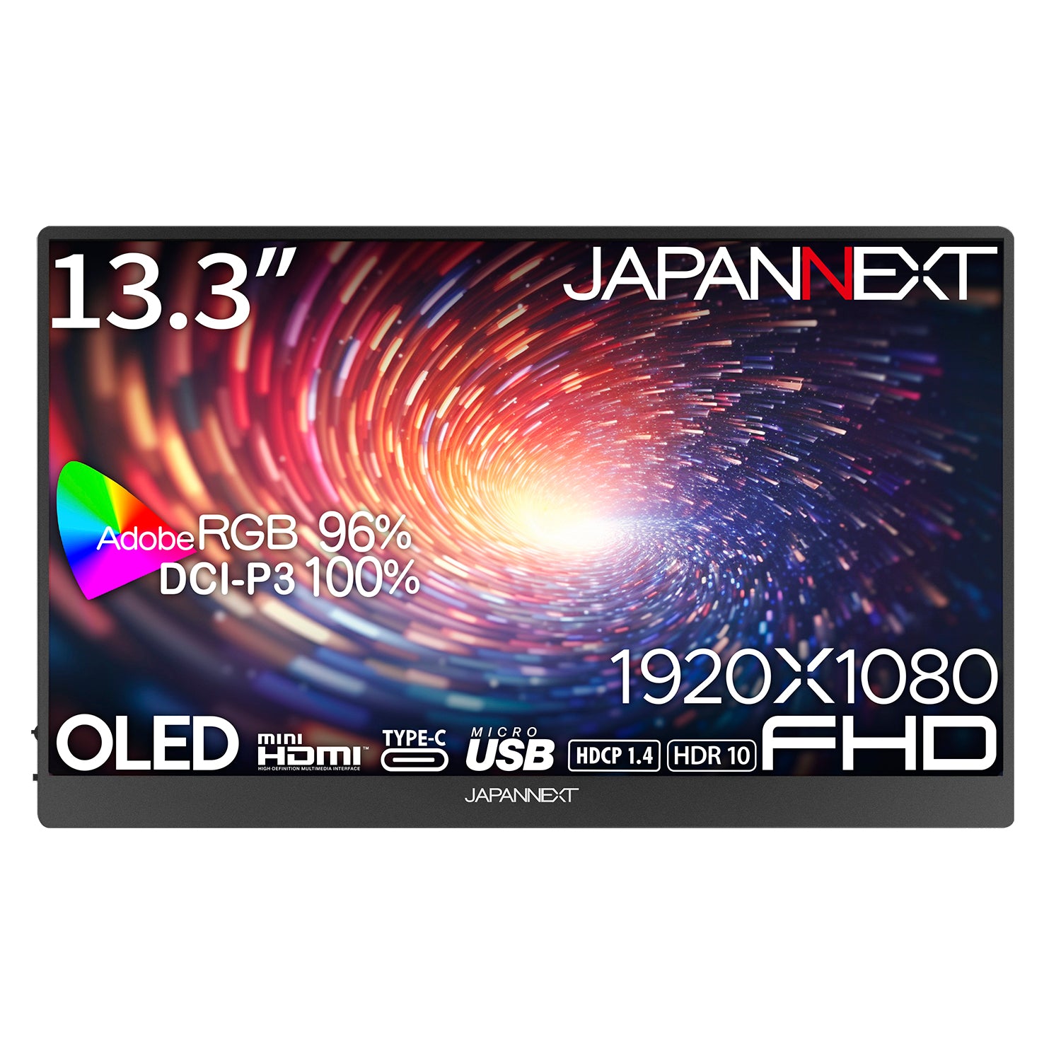 JAPANNEXT 13.3インチ 有機EL(OLED)パネル搭載 フルHD(1920x1080)解像度 モバイルモニター  JN-MD-OLED133FHDR USB Type-C miniHDMI microUSB HDR sRGB:100% DCI-P3:100%  Adobe RGB:96% USB OTG対応 スマートケース付き