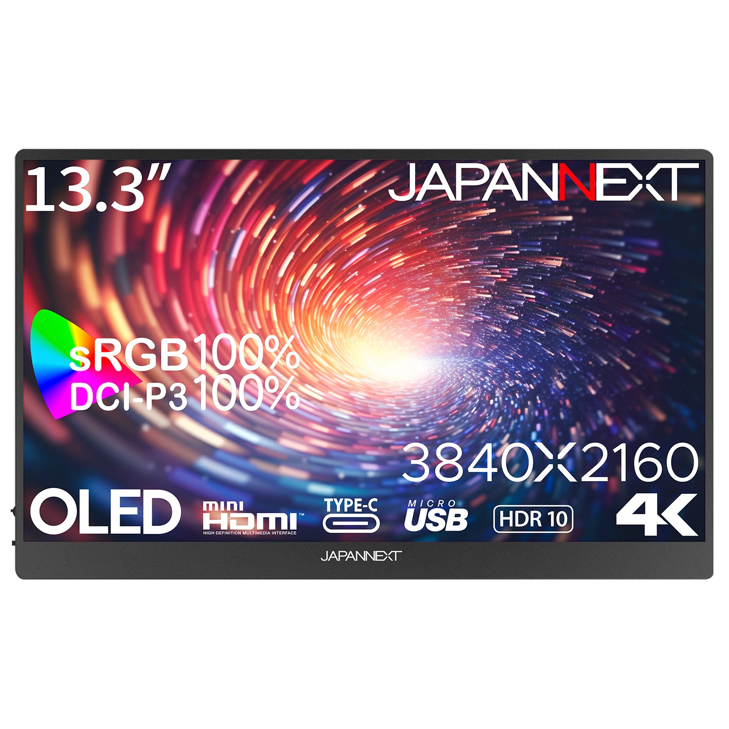 JAPANNEXT 13.3インチ 有機EL(OLED)パネル搭載 4K(3840x2160)解像度 モバイルモニター  JN-MD-OLED133UHDR miniHDMI USB Type-C HDR sRGB:100% DCI-P3:100% スマートケース付き