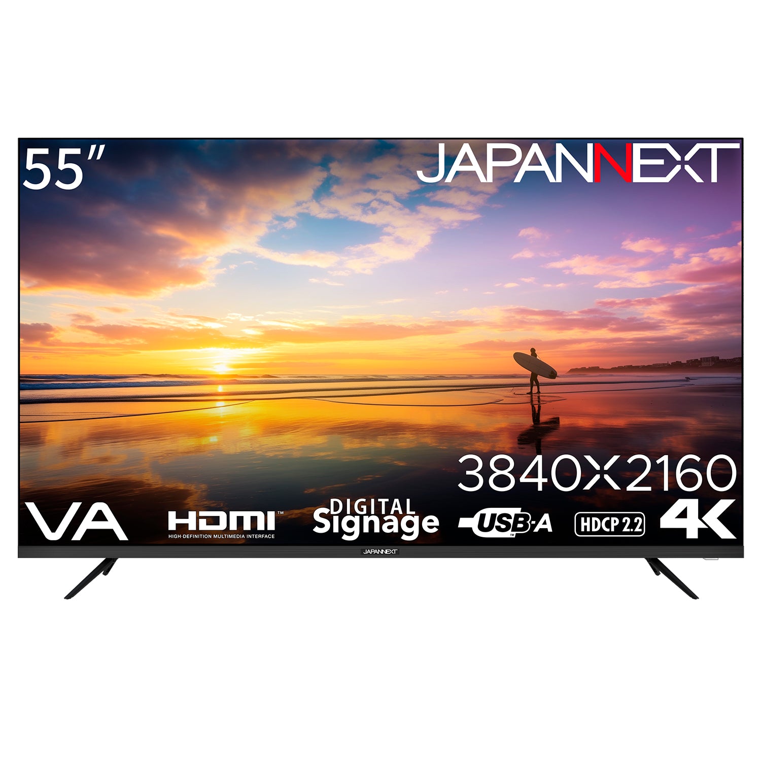 JAPANNEXT 55インチ VAパネル搭載 4K(3840x2160)解像度 大型液晶モニター JN-V55UHD-U HDMI HDR  ビデオ/音声入力端子 オプティカル出力端子 コンポーネント入力 USB再生対応 サイネージ