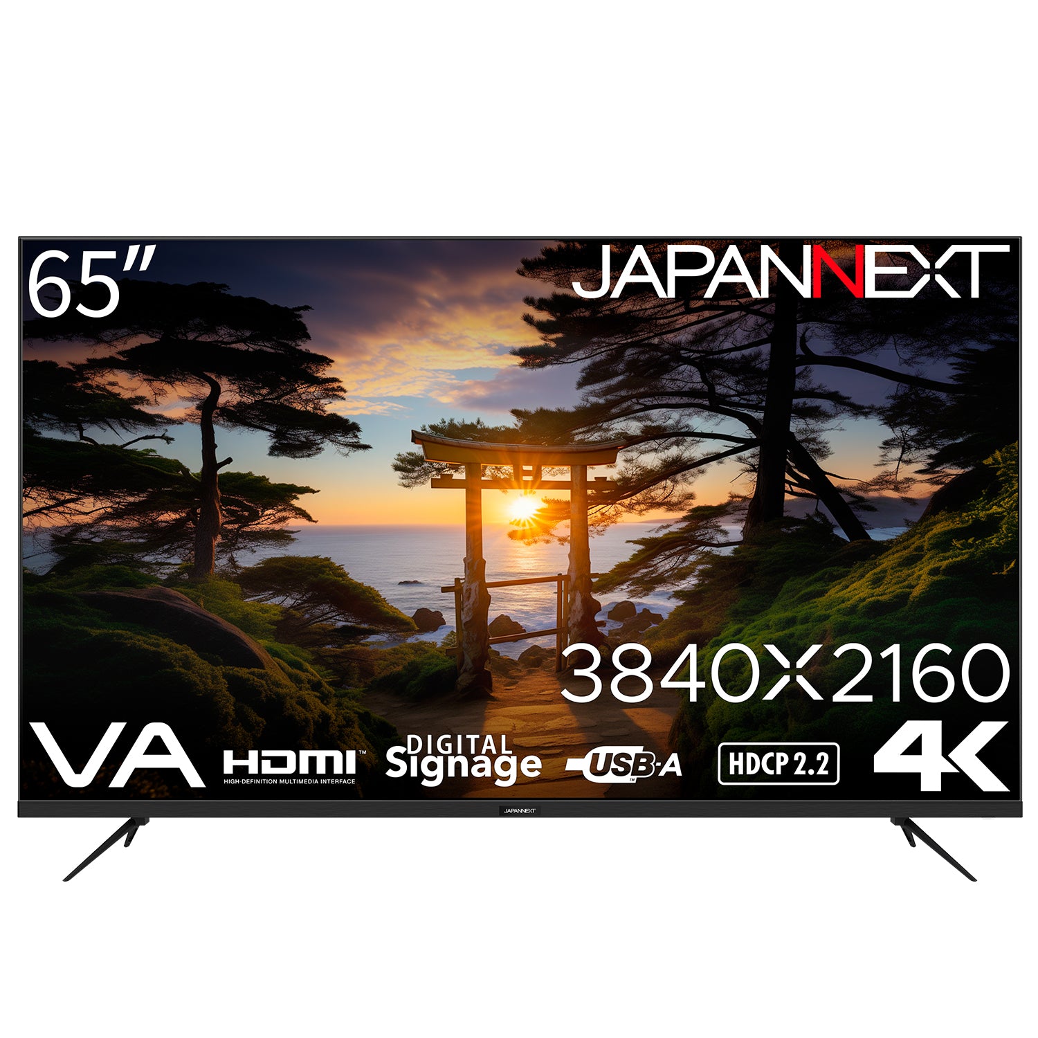 JAPANNEXT 65インチ VAパネル搭載 4K(3840x2160)解像度 大型液晶モニター JN-V65UHD-U HDMI HDR  ビデオ/音声入力 オプティカル出力 コンポーネント入力 USB再生対応 サイネージ