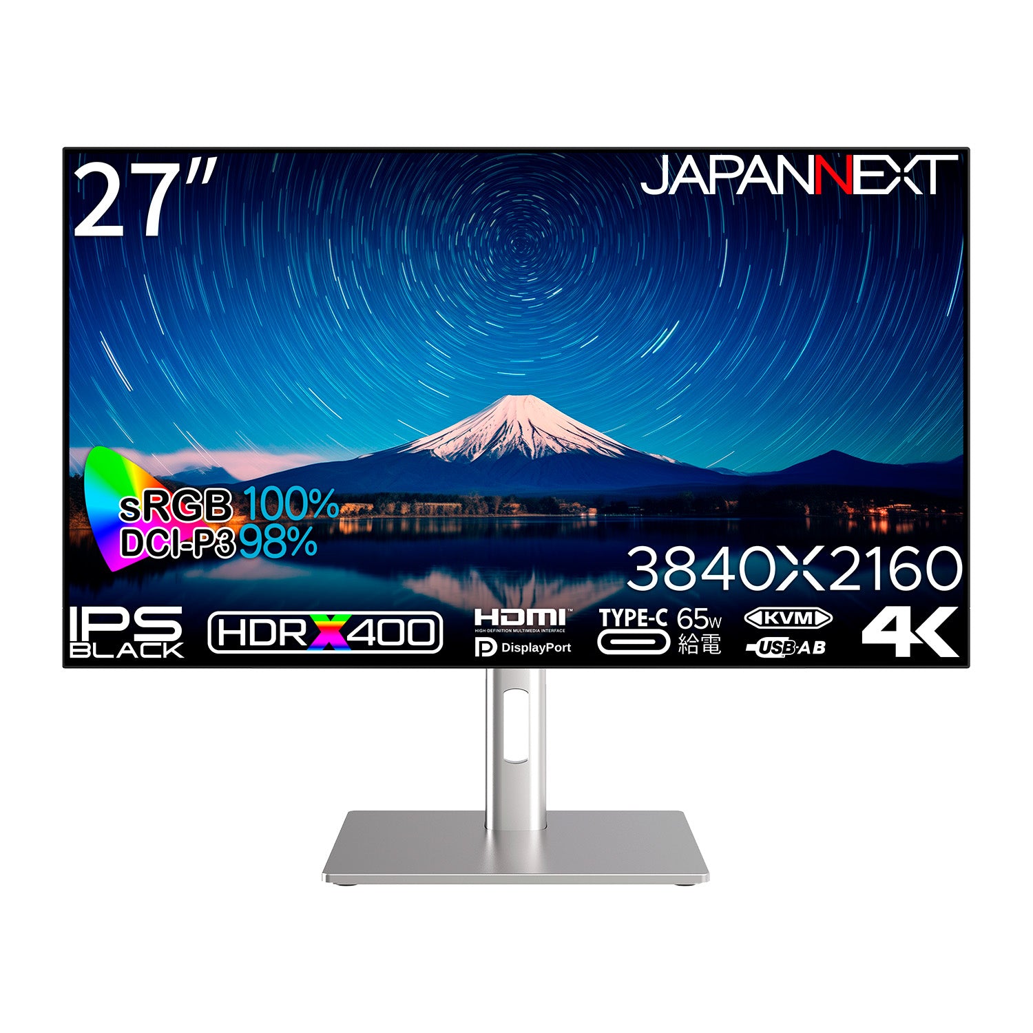 Amazon.co.jp限定】JAPANNEXT 27インチ IPS BLACKパネル搭載 4K(3840x2160)解像度 液晶モニター  JN-iB4FL272U-C6-H HDMI DP USB Type-C(最大65W給電) HDR400相当 sRGB:100% DCI-P3:98%  4辺フレームレスモデル PBP/PIP KVM機能 高さ調整 ピボット機能搭載