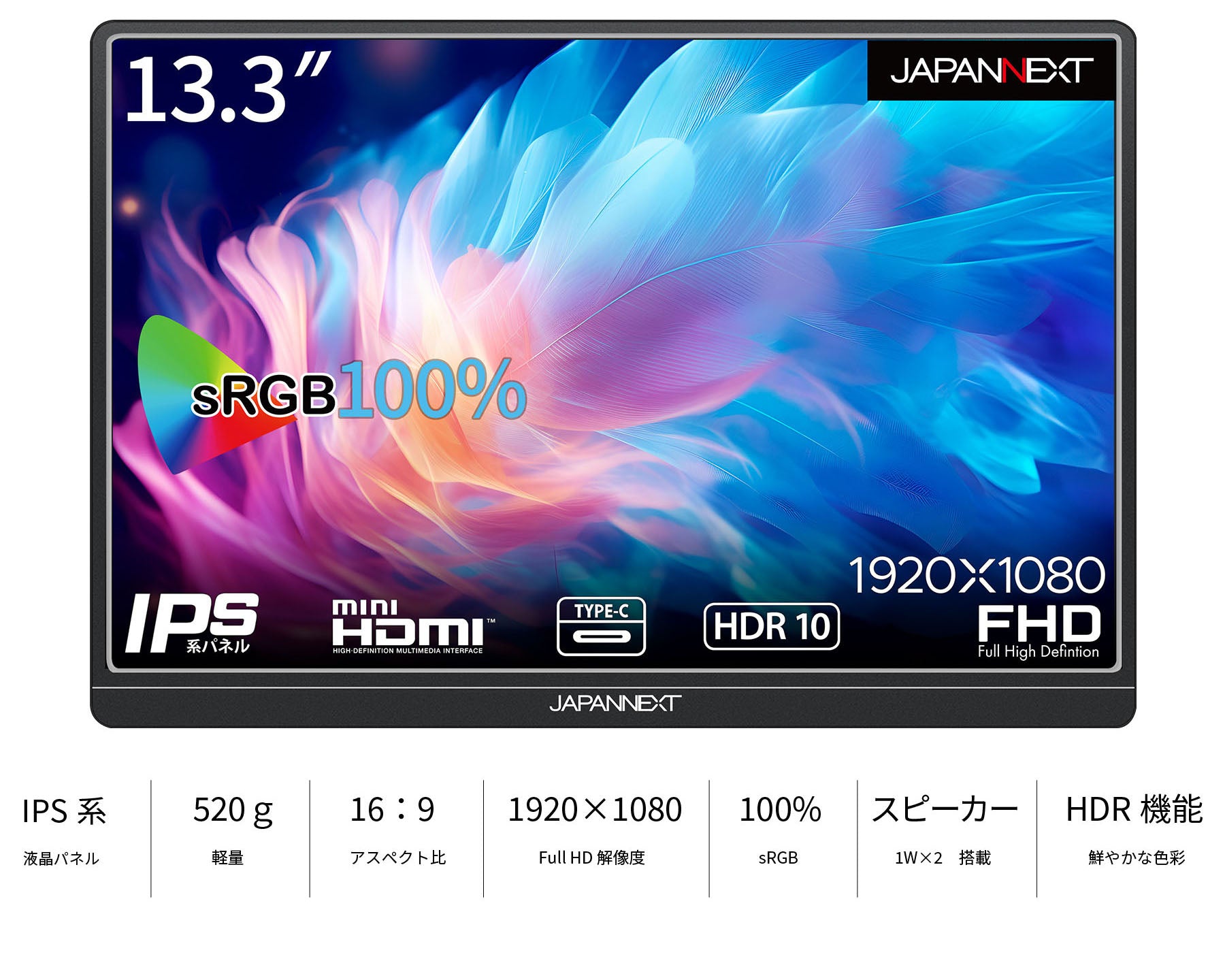 JAPANNEXT 13.3インチ フルHD(1920x1080)解像度 モバイル