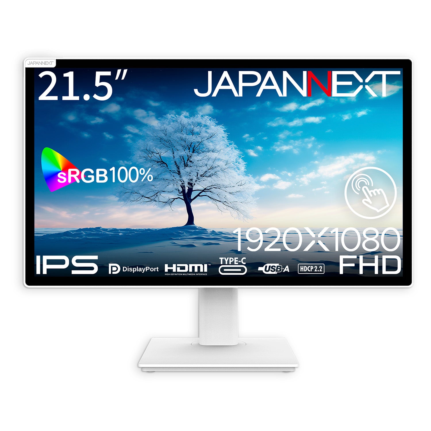 JAPANNEXT 21.5インチ IPSパネル搭載 マルチタッチ対応 フルHD(1920x1080)解像度 液晶モニター  JN-IPS2152FHDR-T HDMI DP USB-C HDR sRGB:100% ホワイトカラー採用