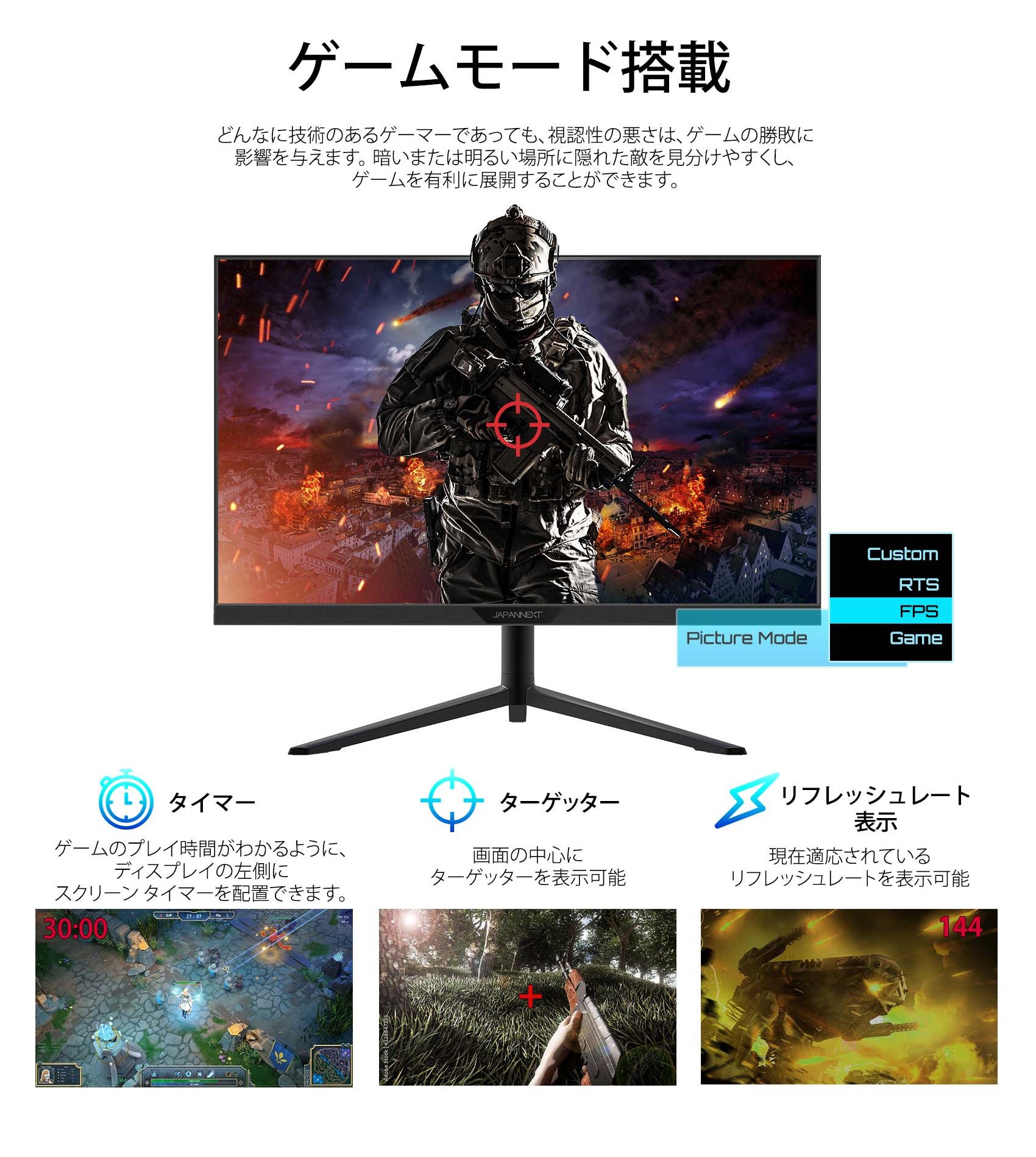 日本製/今治産 【美品】JAPANNEXT液晶モニターJN-280IPS144UHDR-C65W