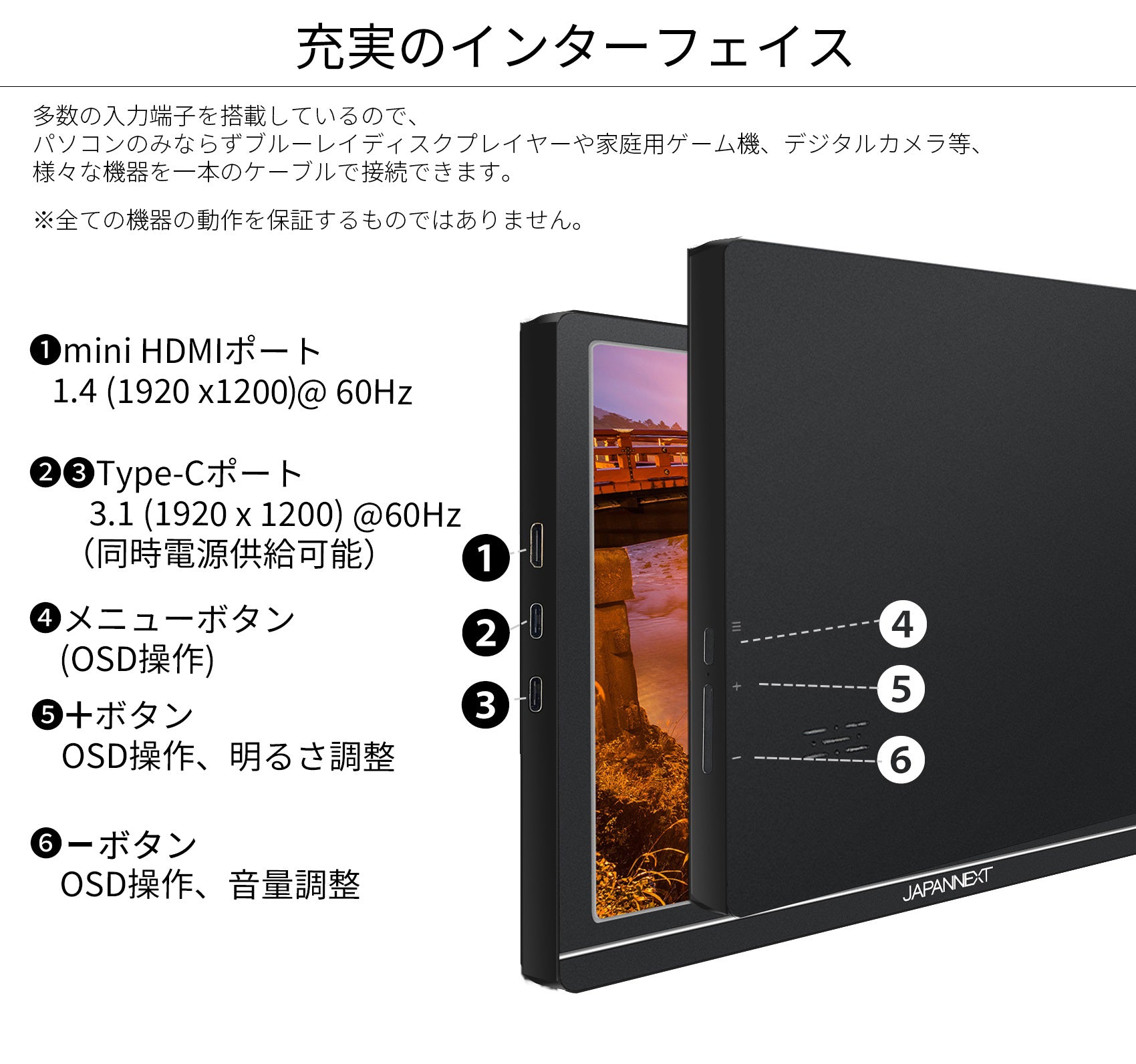 JAPANNEXT JN-MD-IPS1012HDR 10.1インチ 1920x1200解像度 モバイルモニター USB Type-C miniHDMI