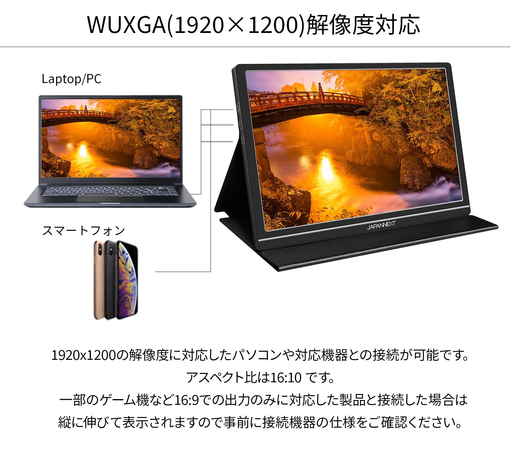 JAPANNEXT JN-MD-IPS1012HDR 10.1インチ 1920x1200解像度 モバイルモニター USB Type-C miniHDMI