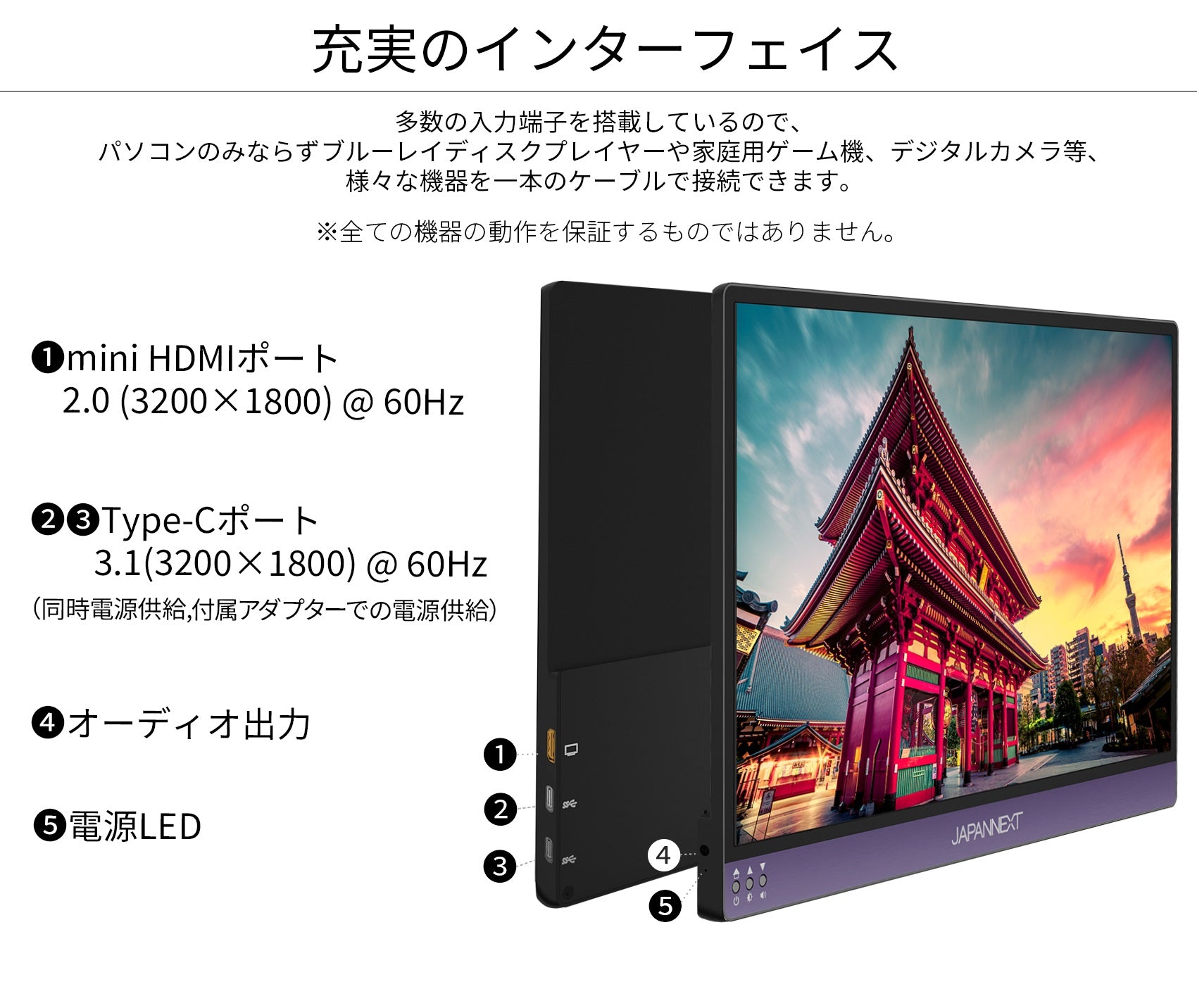 JAPANNEXT JN-MD-IPS133WQHDP 13.3型 3200x1800解像度 モバイル