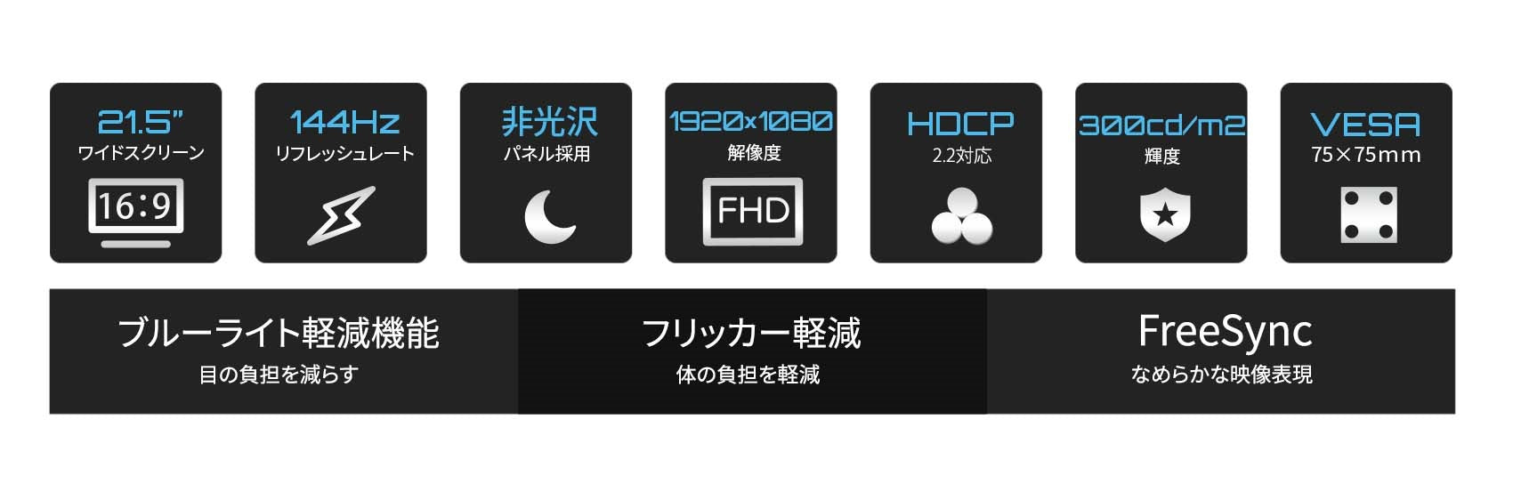 JAPANNEXT 21.5型フルHDパネル搭載144Hz対応ゲーミングモニター JN