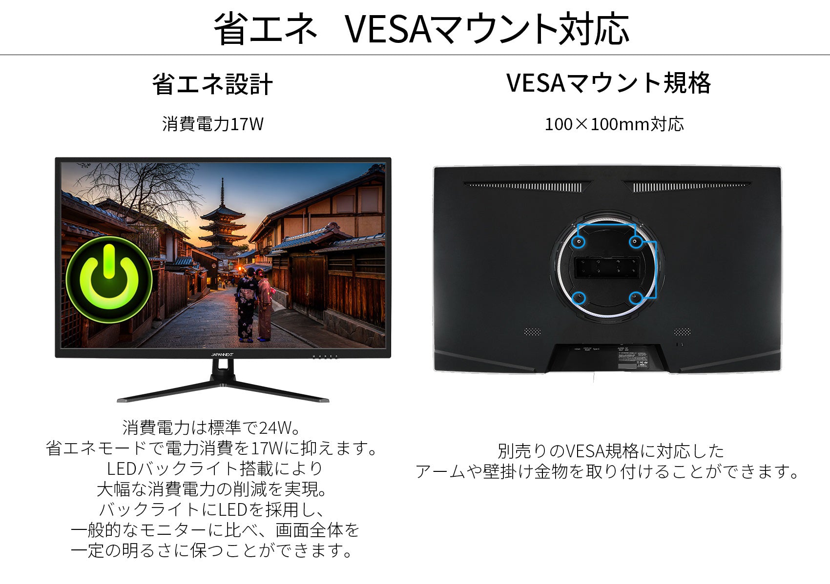 JAPANNEXT VAパネル搭載32インチ液晶モニター WQHD解像度 USB-C給電