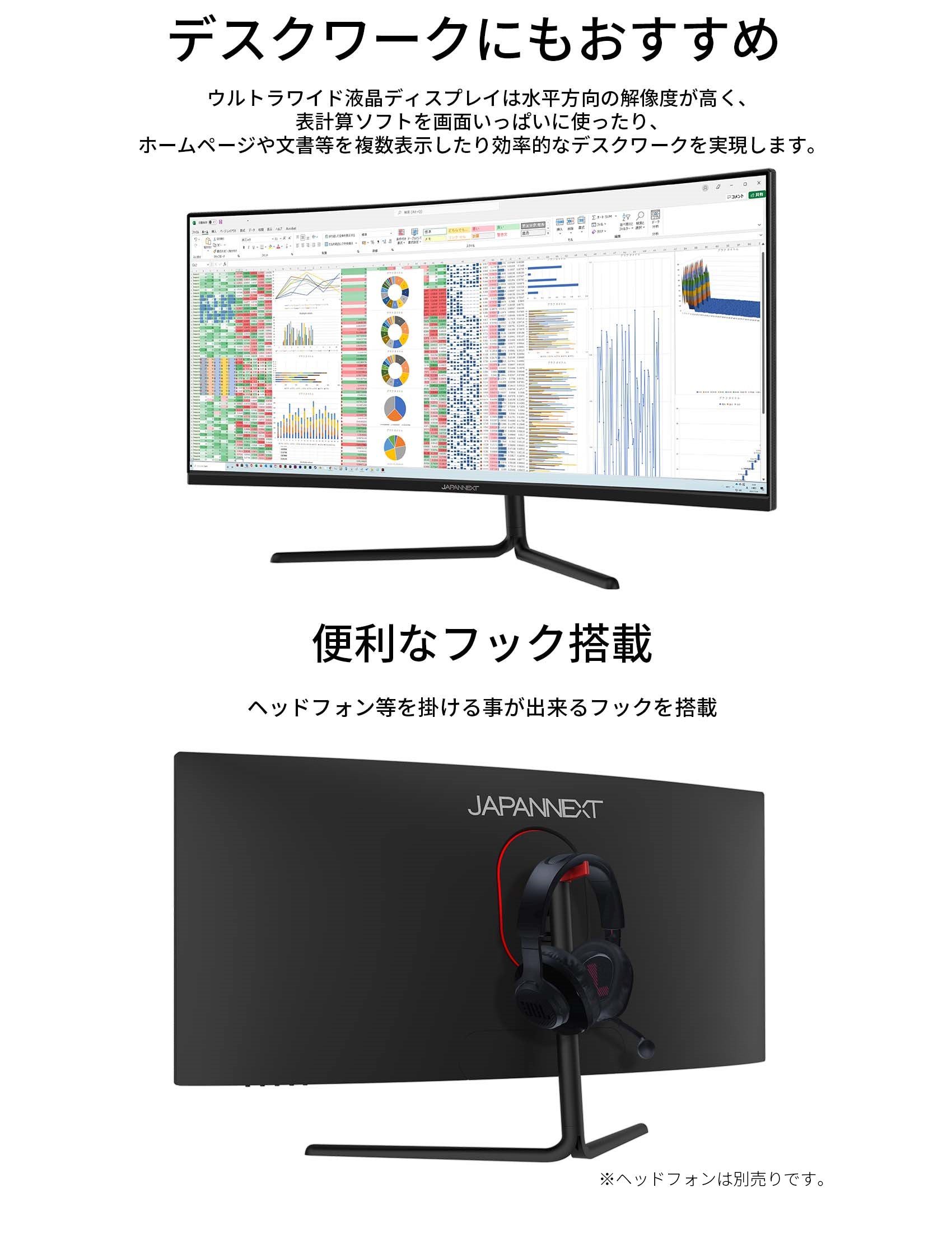 JAPANNEXT 34型 ウルトラワイド(UWQHD)曲面ゲーミングモニター 165Hz 